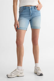 Short bermuda denim taille semi-haute - Femme && DENIM PALE
