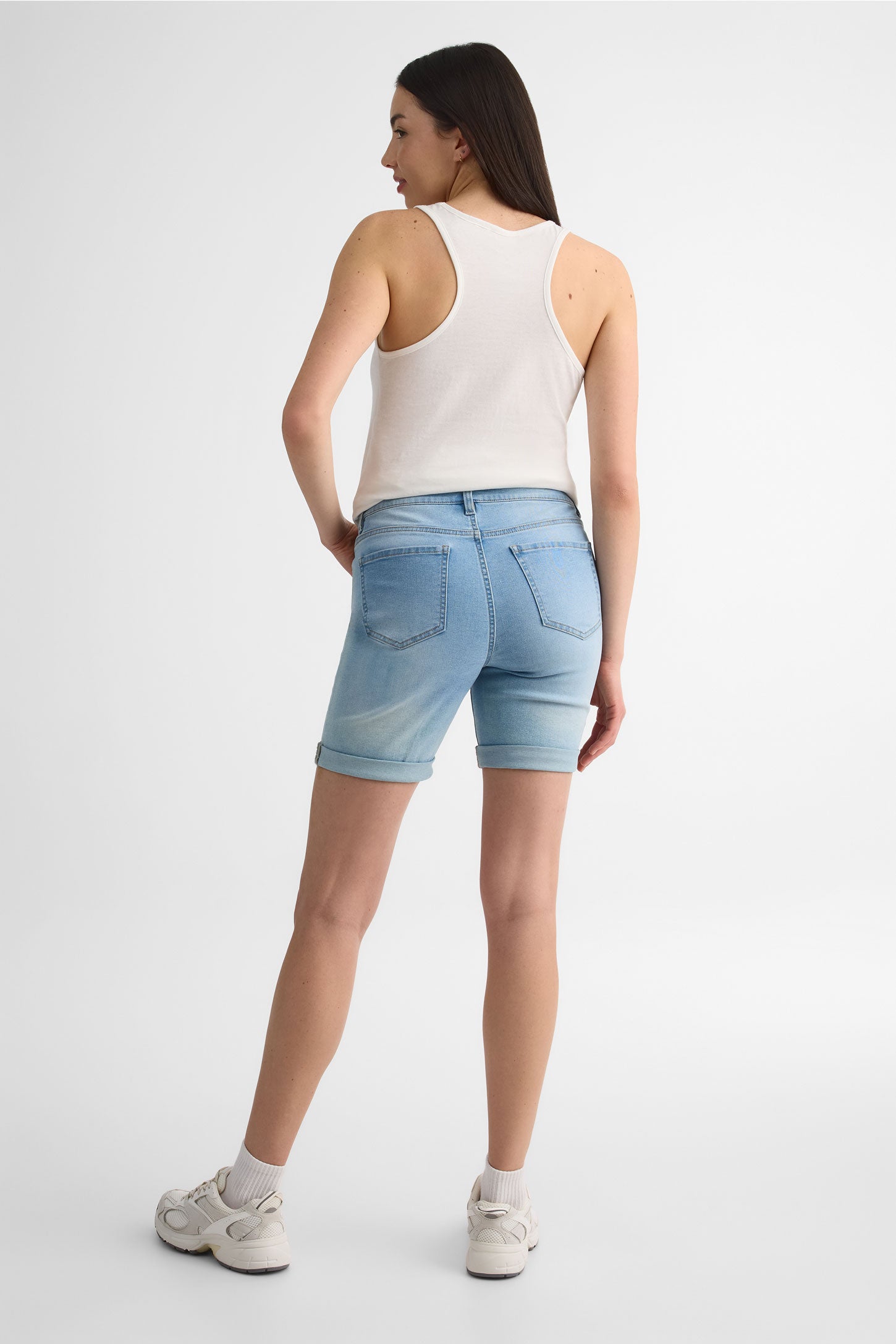 Short bermuda denim taille semi-haute - Femme && DENIM PALE