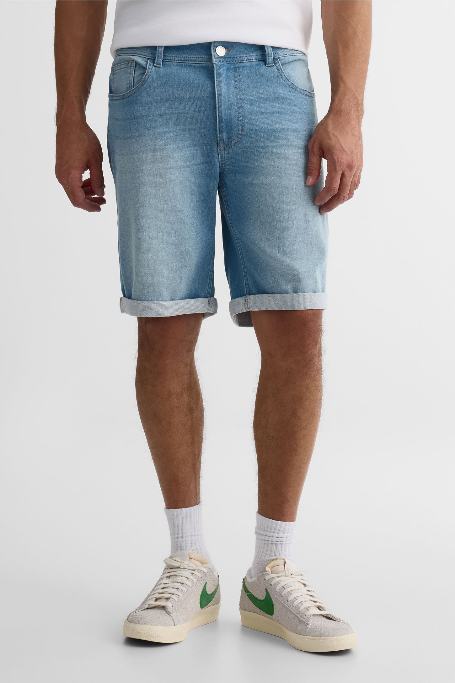 Short denim 5 poches coupe régulière - Homme && DENIM PALE