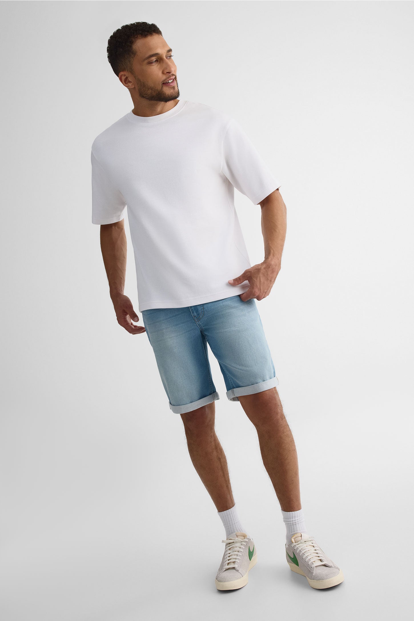 Short denim 5 poches coupe régulière - Homme && DENIM PALE