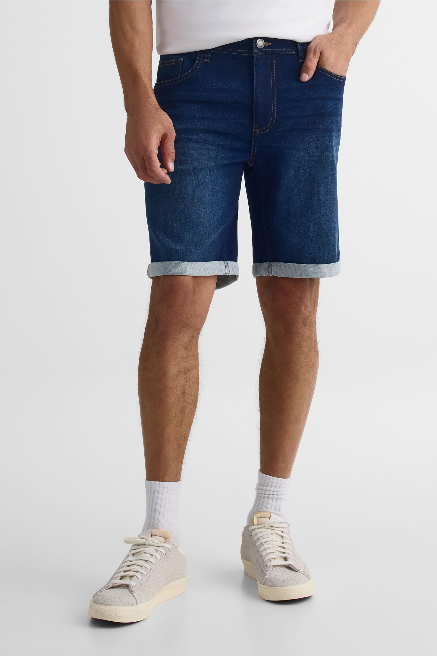 Short denim 5 poches coupe régulière - Homme && DENIM FONCE