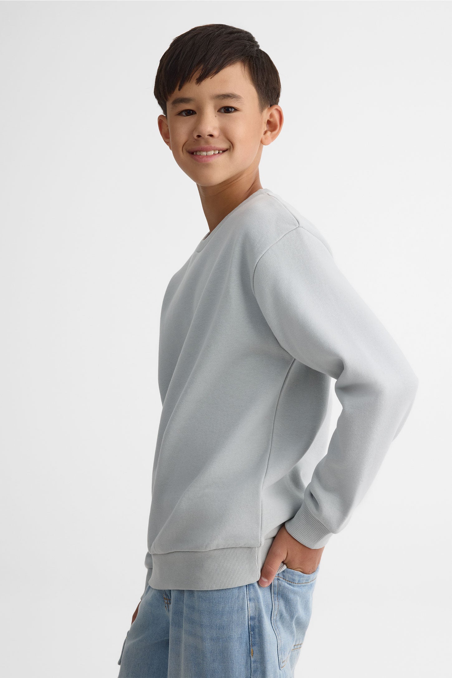 Chandail ouaté col rond coupe loose - Ado garçon && GRIS