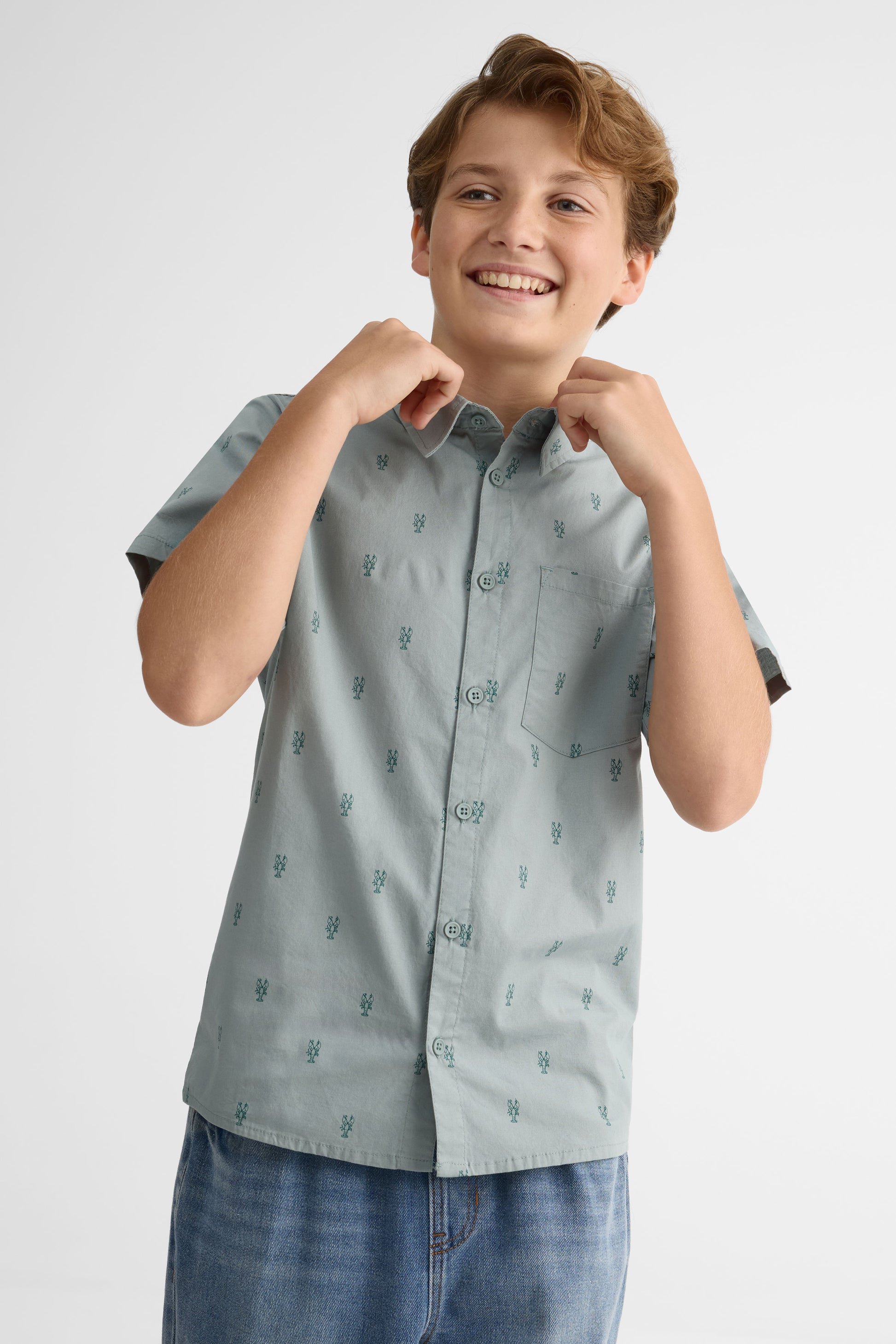 Chemise M/courtes stretch popeline - Ado garçon && BLEU MULTI