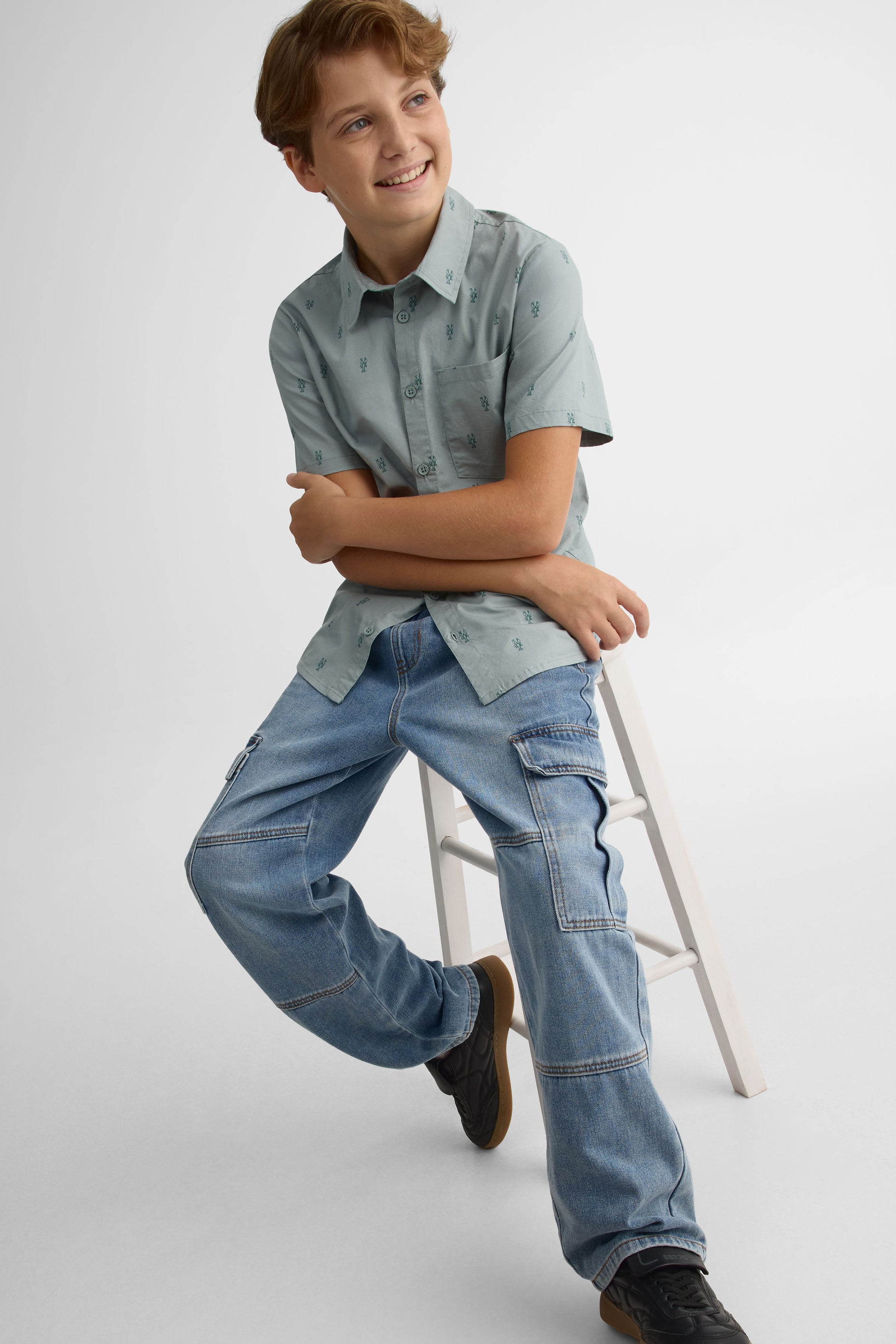 Chemise M/courtes stretch popeline - Ado garçon && BLEU MULTI