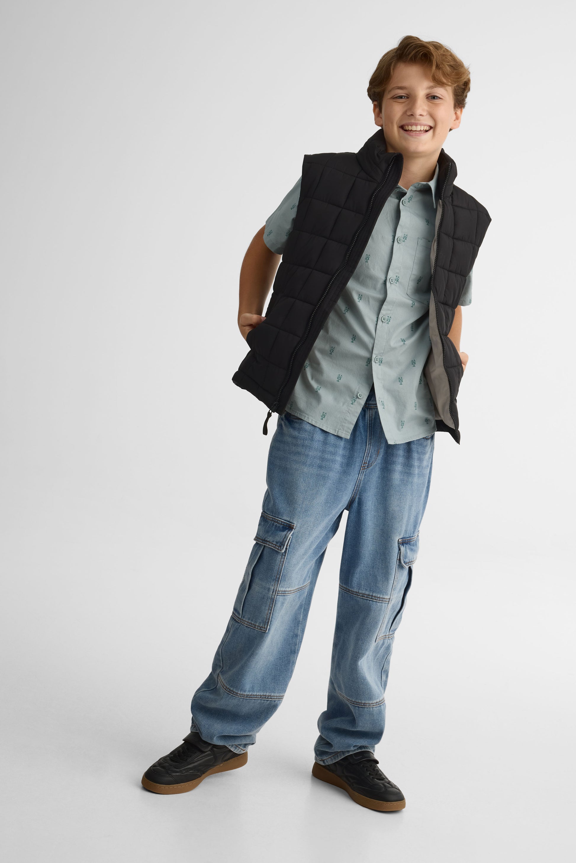 Chemise M/courtes stretch popeline - Ado garçon && BLEU MULTI