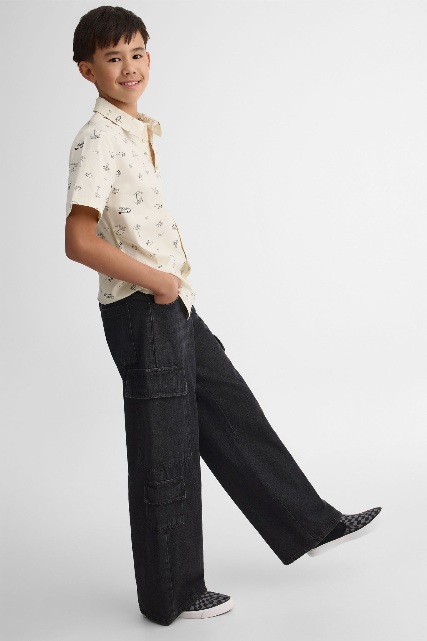 Chemise M/courtes stretch popeline - Ado garçon && BEIGE/MULTI