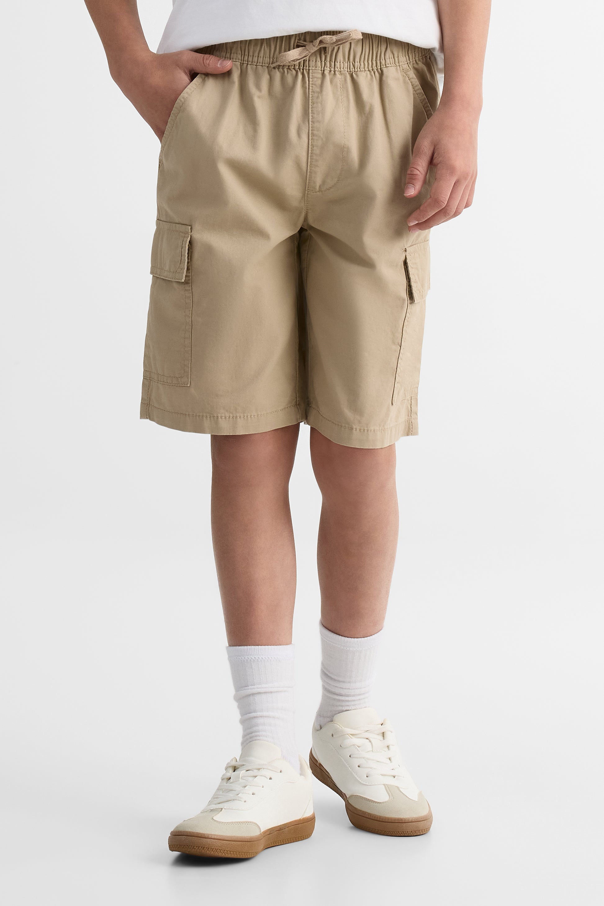 Short bermuda cargo élastique – Ado garçon && TAUPE