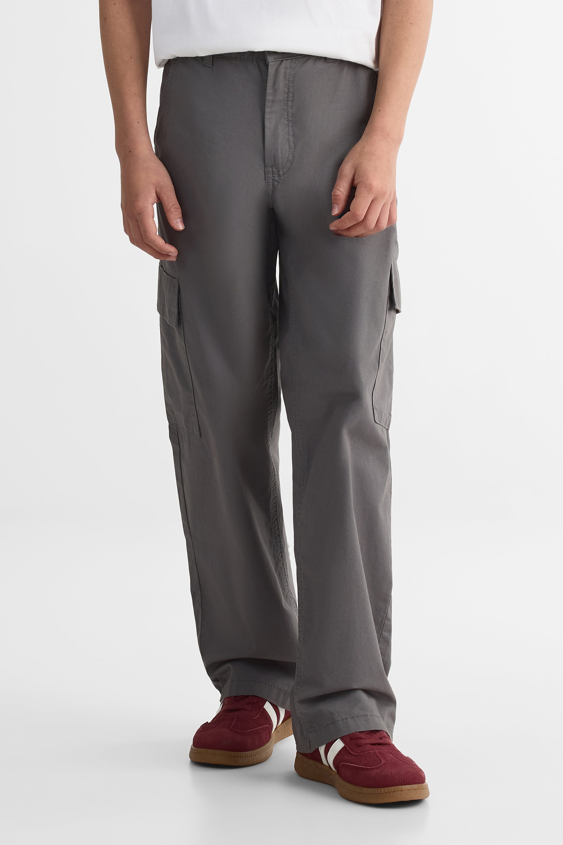 Pantalon cargo coupe ample en coton - Ado garçon && CHARBON