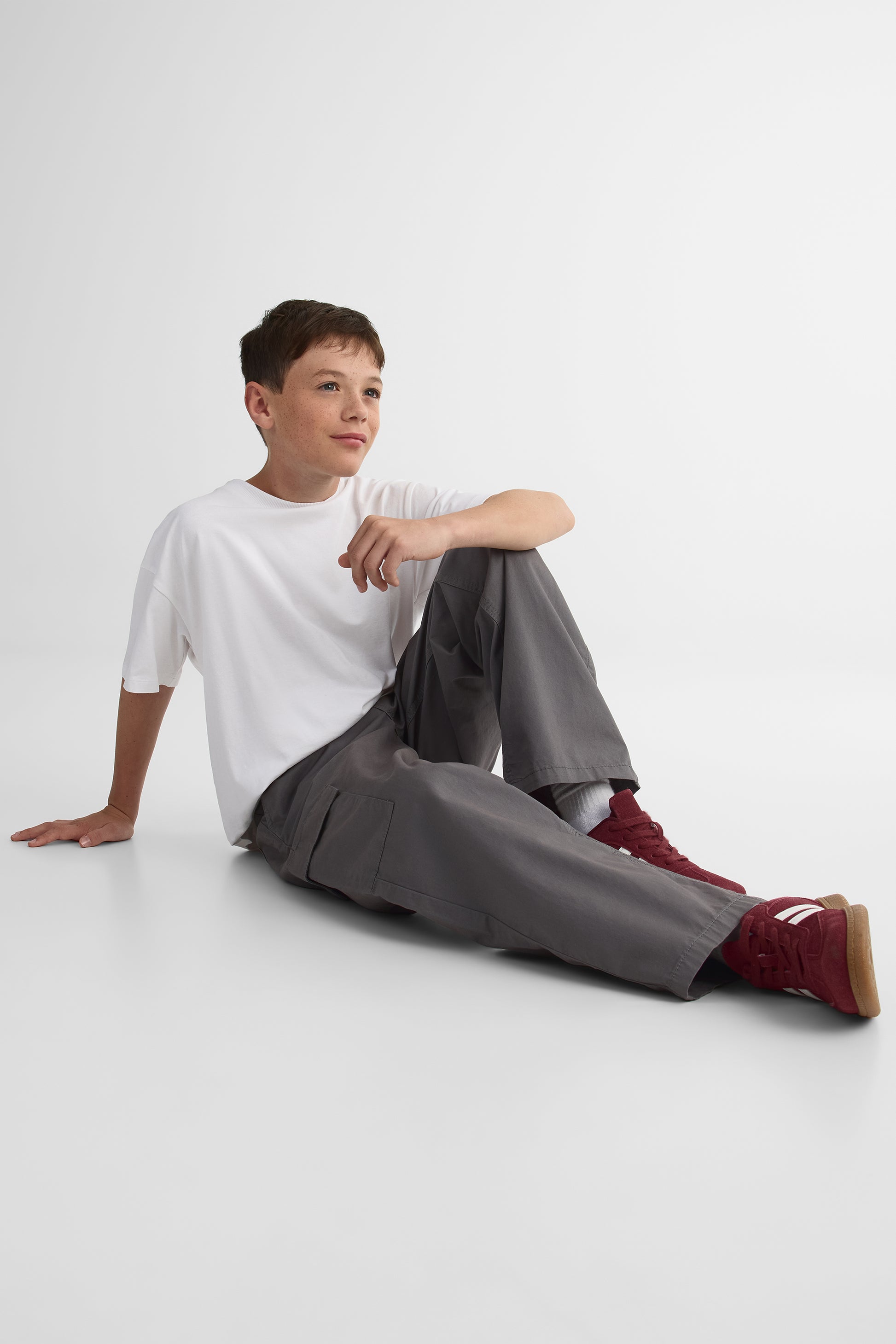 Pantalon cargo coupe ample en coton - Ado garçon && CHARBON