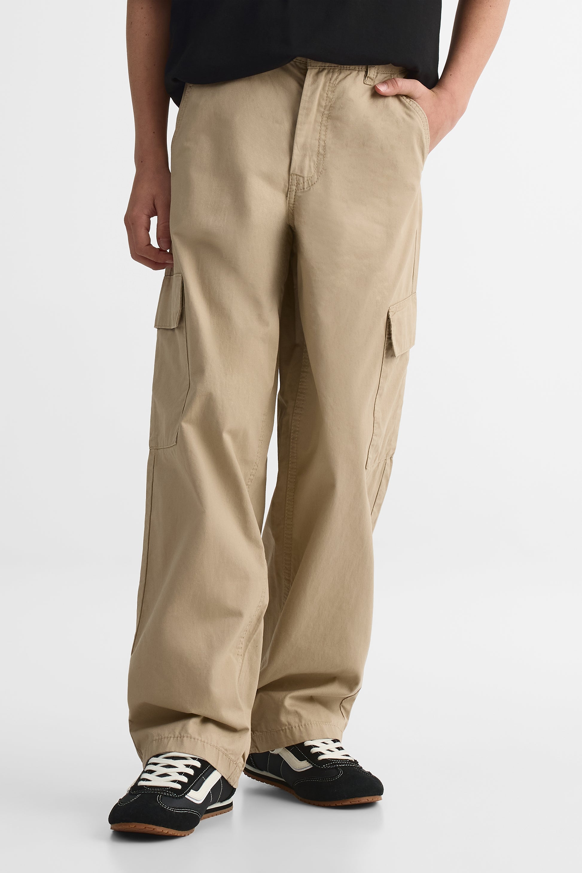 Pantalon cargo coupe ample en coton - Ado garçon && TAUPE