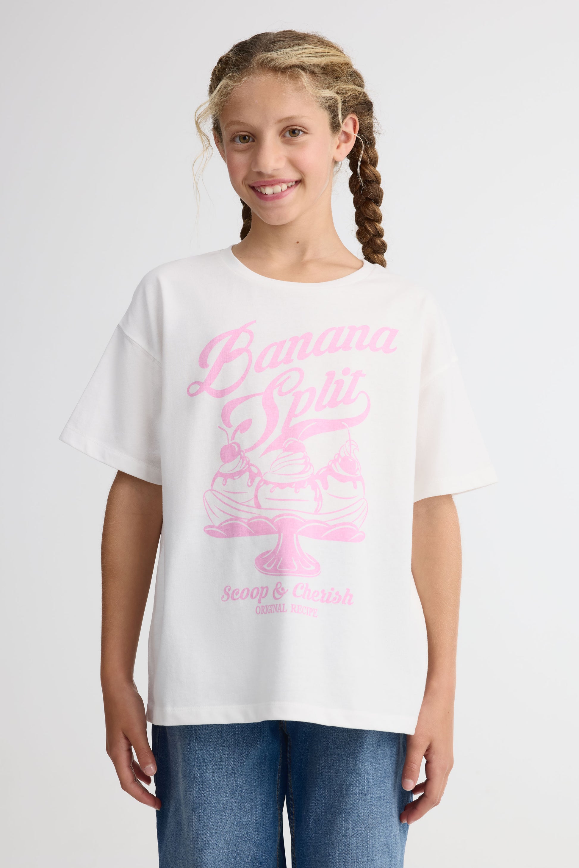 Chandail graphique oversize en jersey - Ado fille && BLANC