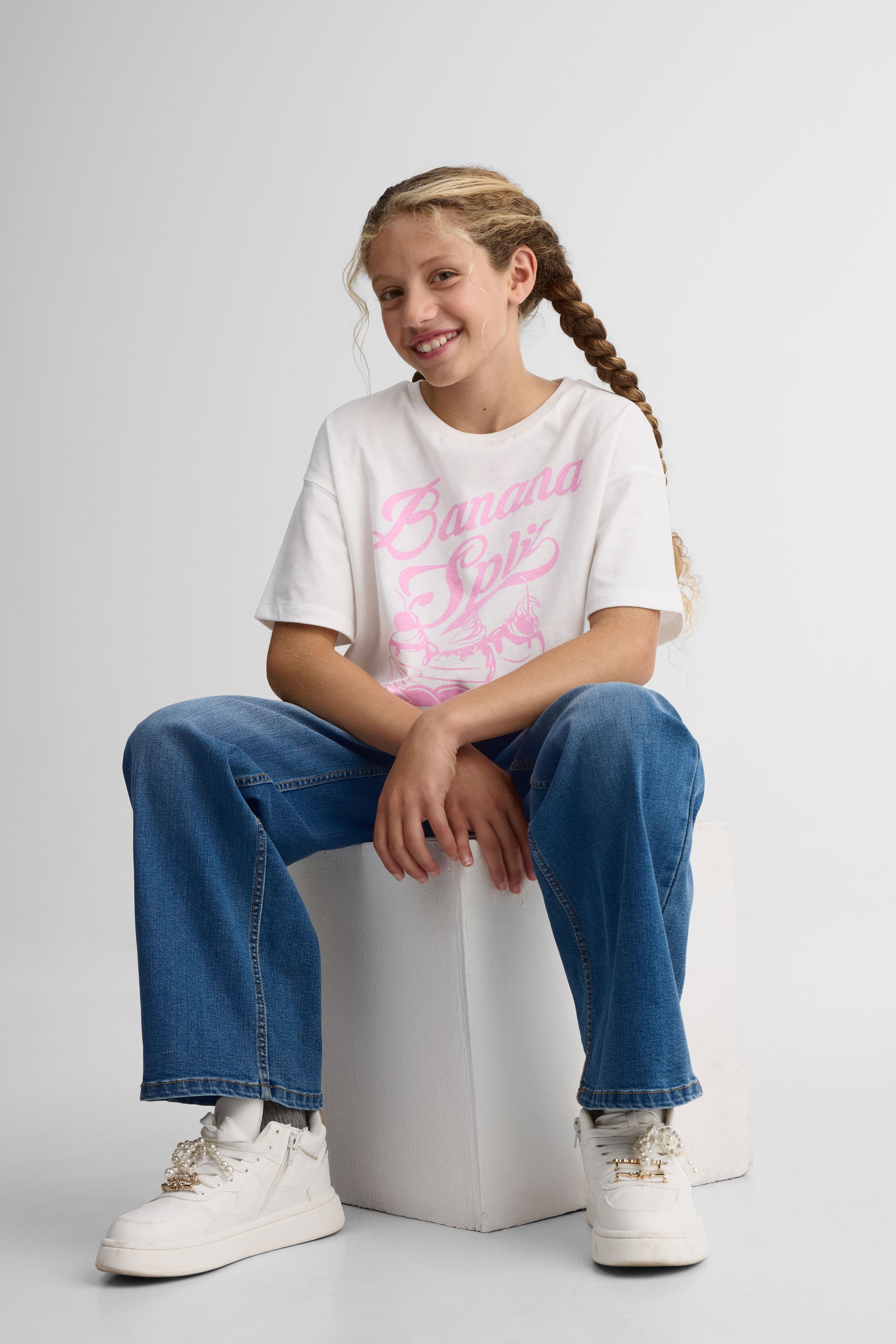 Chandail graphique oversize en jersey - Ado fille && BLANC