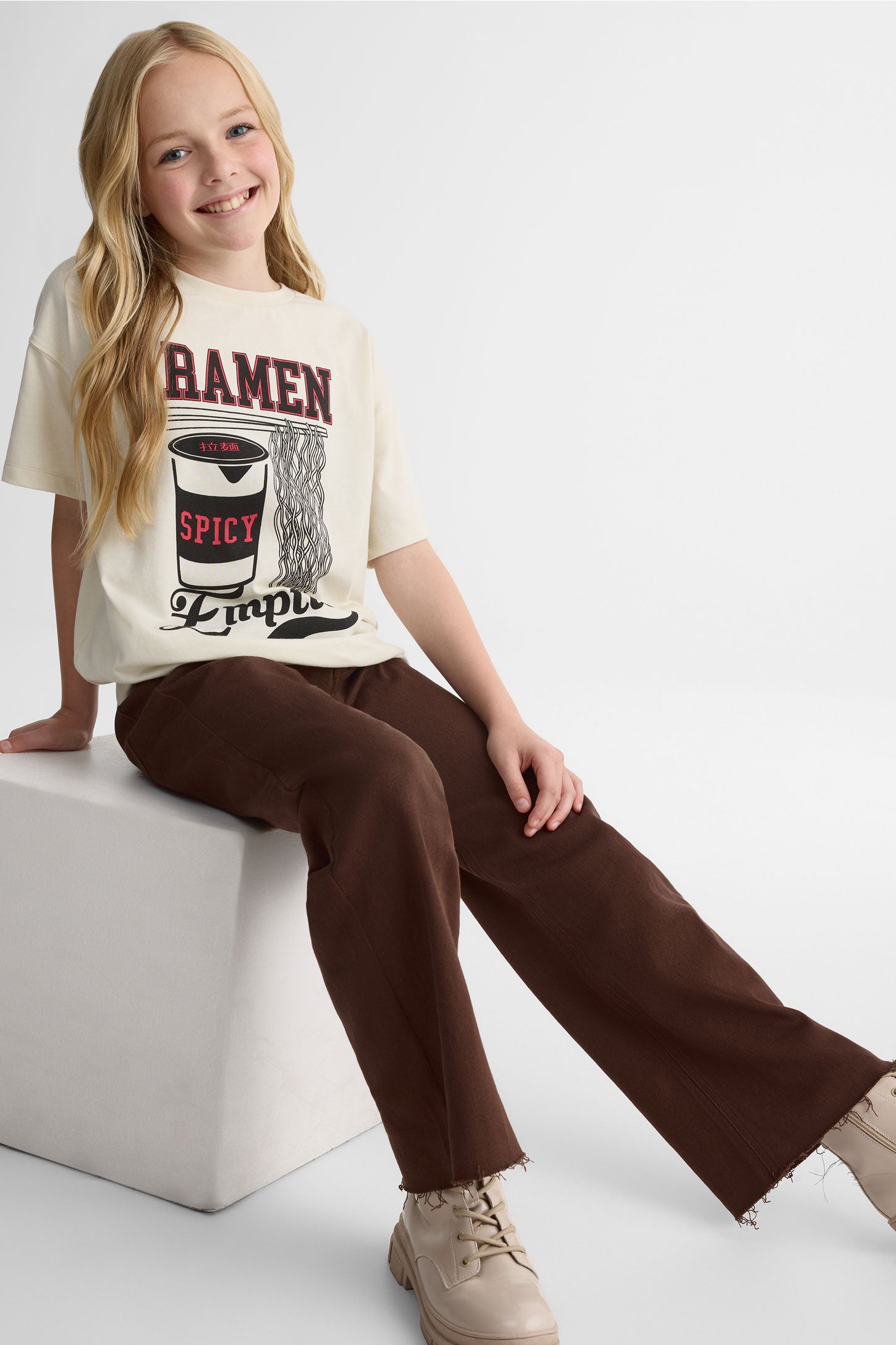 Chandail graphique oversize en jersey - Ado fille && BEIGE