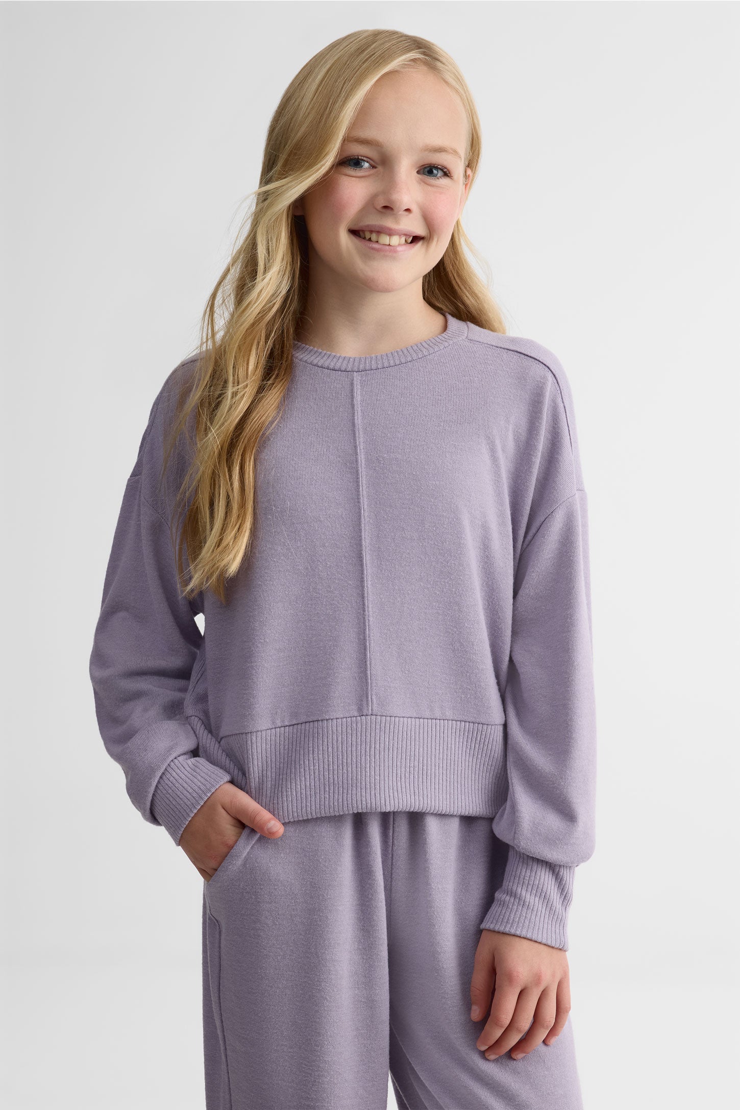 Chandail léger manches longues col rond - Ado fille && LAVANDE