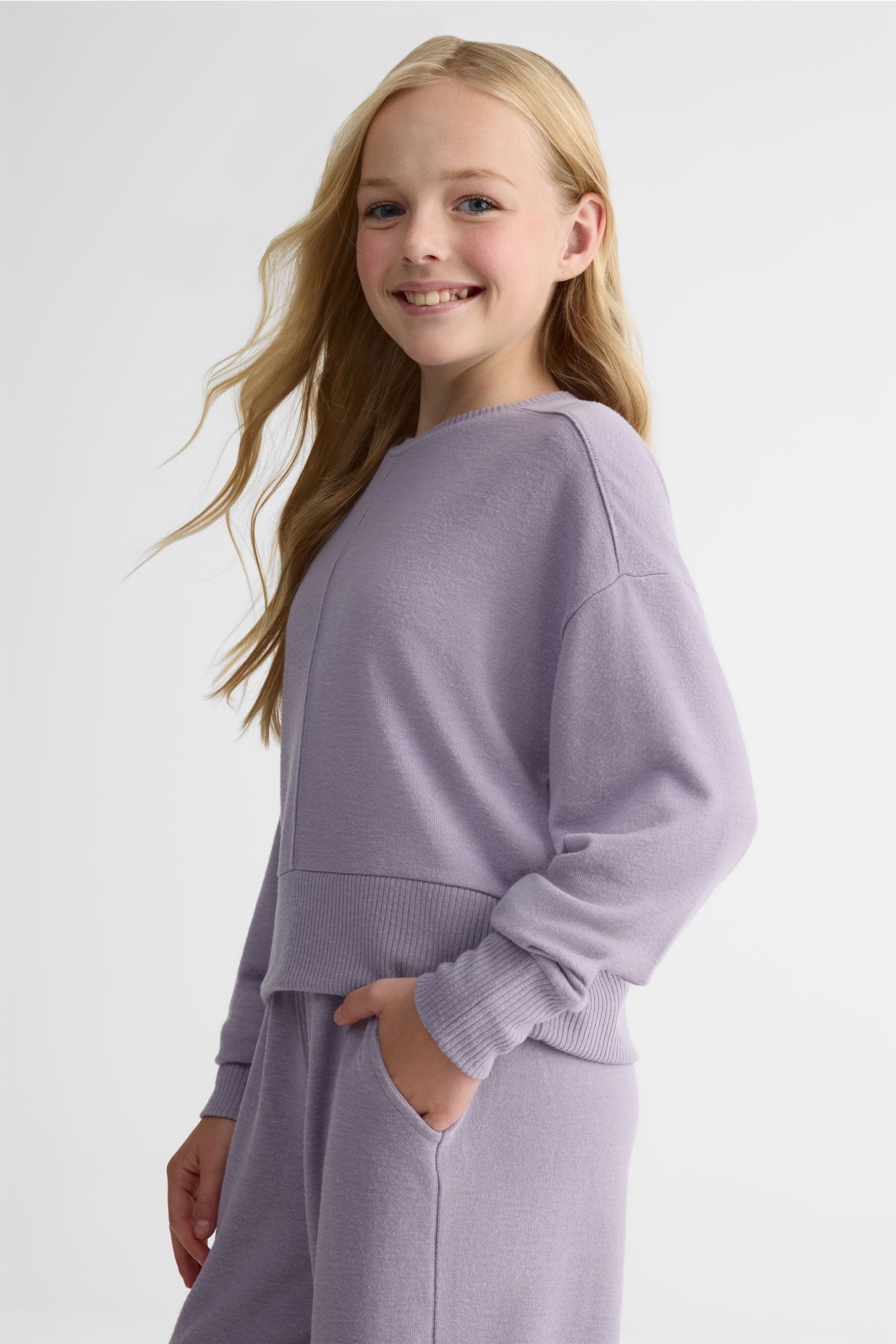 Chandail léger manches longues col rond - Ado fille && LAVANDE