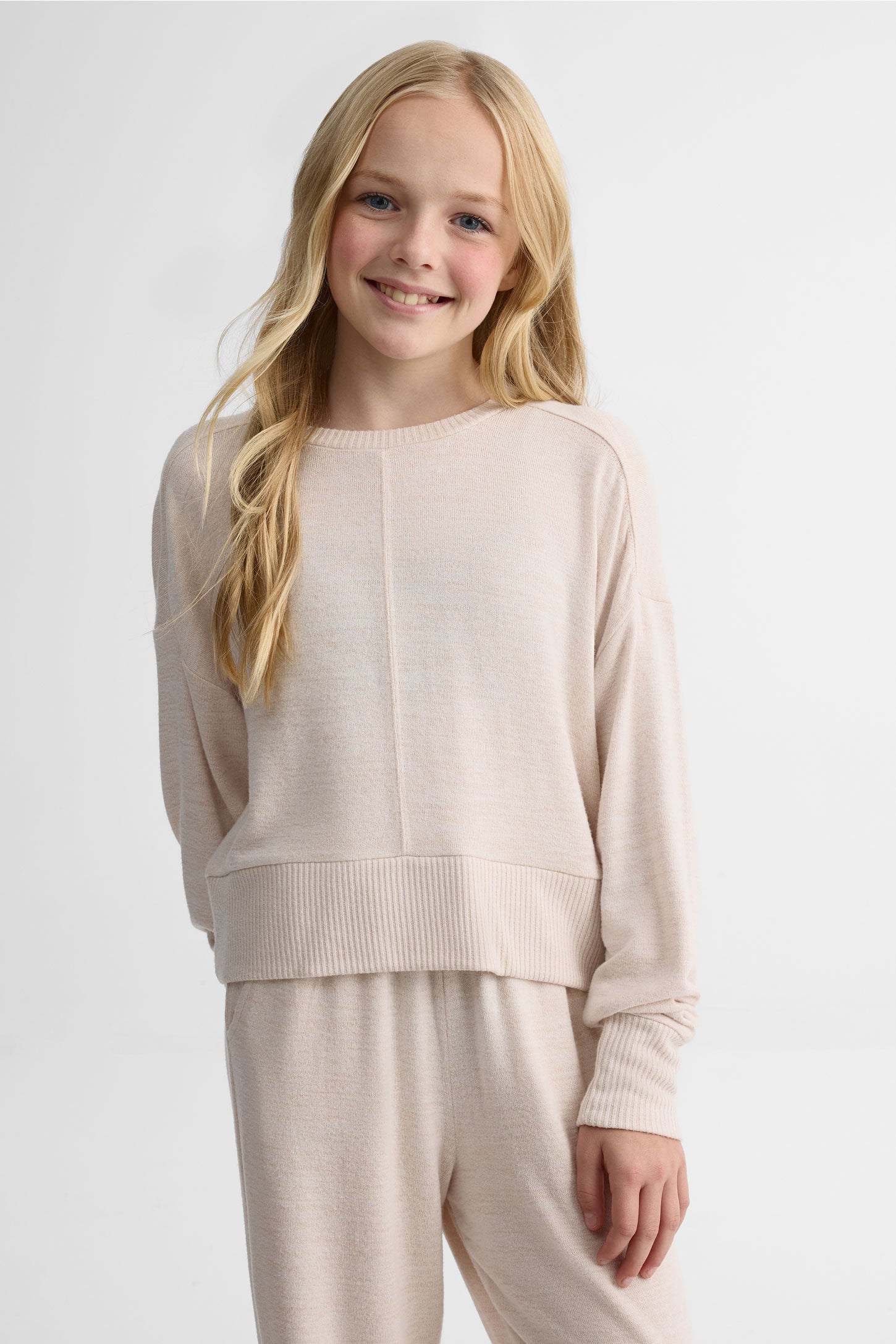 Chandail léger manches longues col rond - Ado fille && OATMEAL