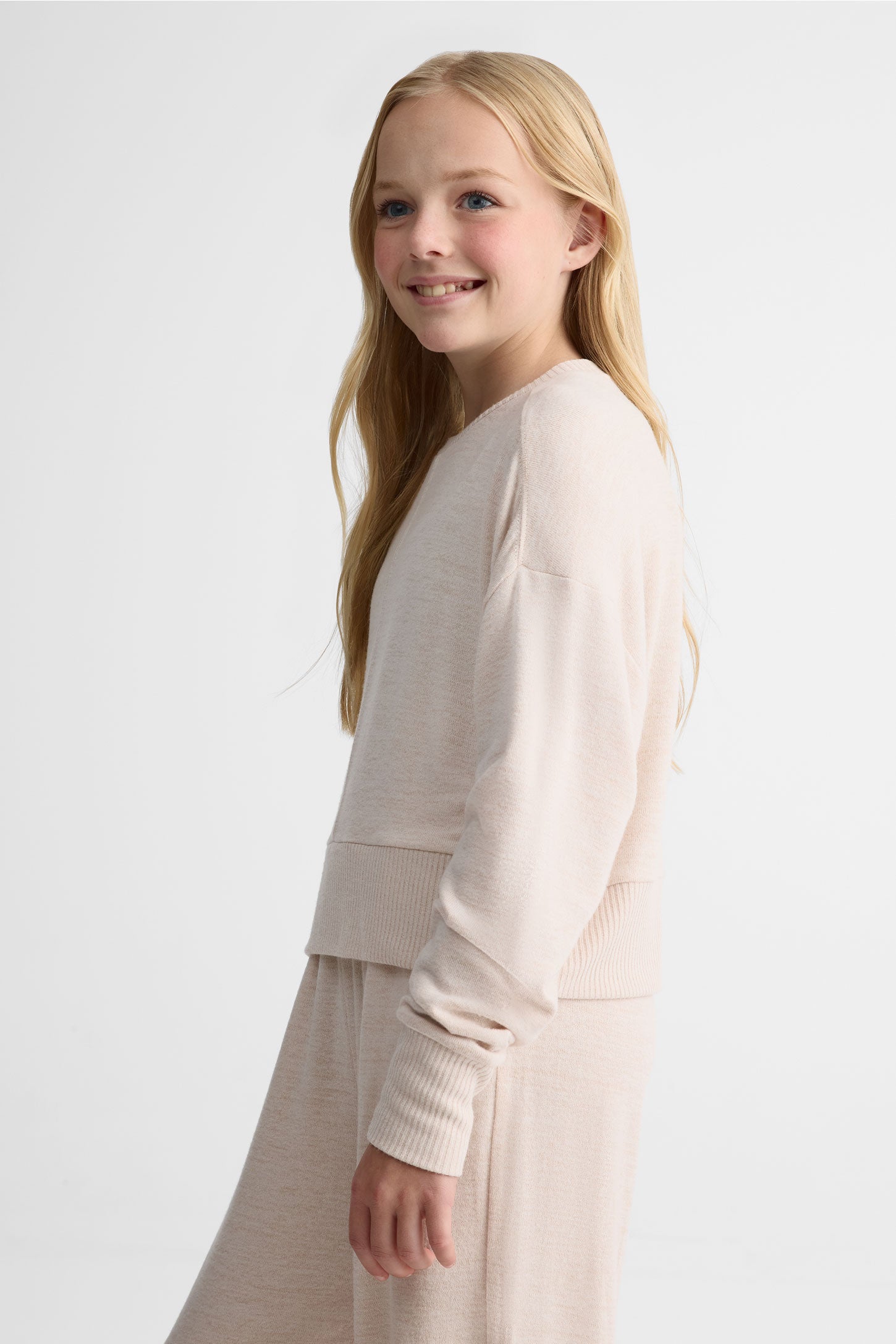 Chandail léger manches longues col rond - Ado fille && OATMEAL