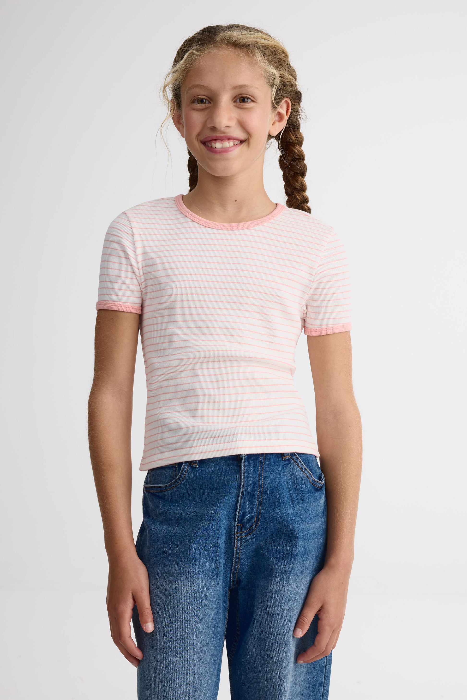 Chandail rayé manches courtes en stretch - Ado fille && PECHE