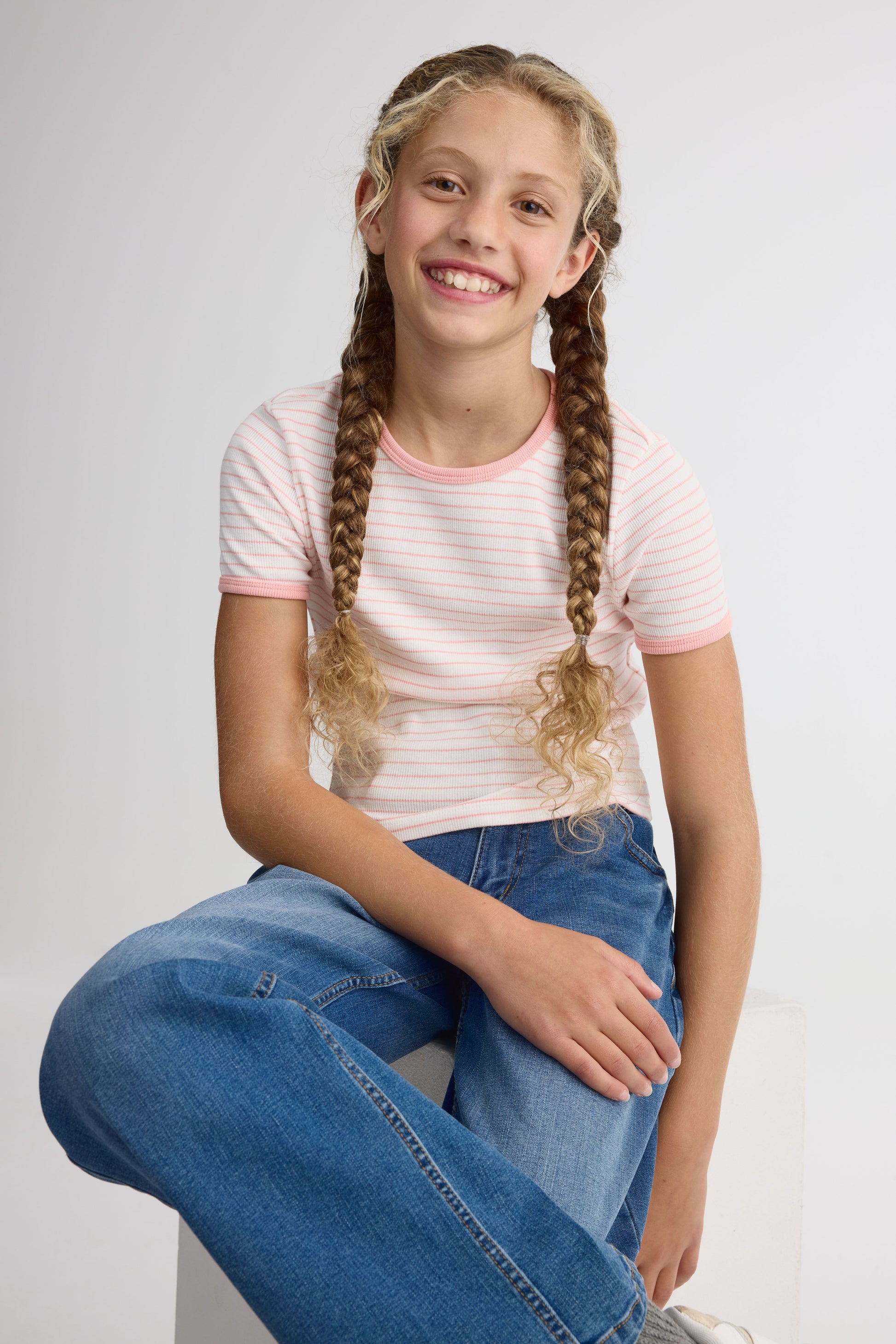Chandail rayé manches courtes en stretch - Ado fille && PECHE