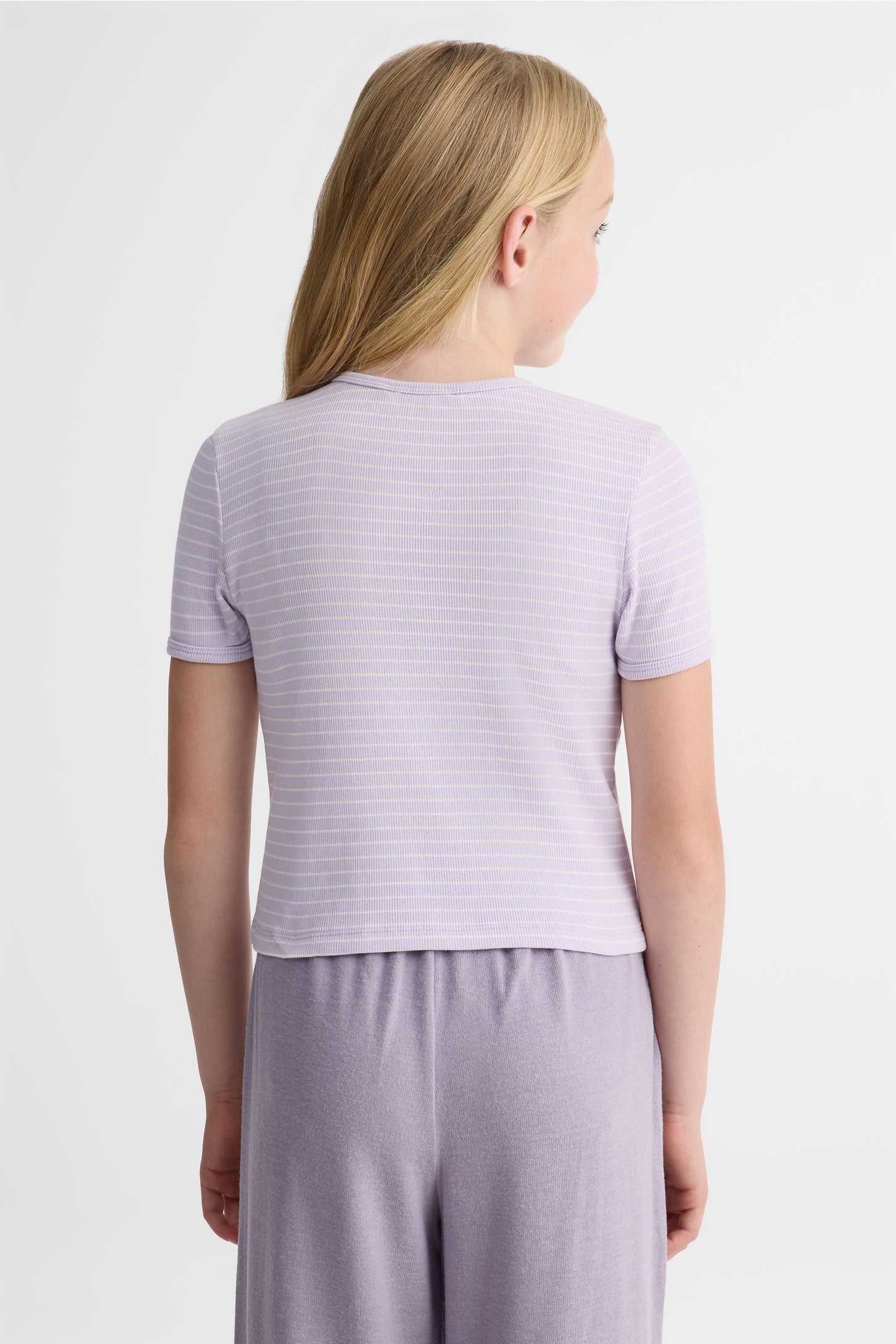 Chandail rayé manches courtes en stretch - Ado fille && LILAS MULTI
