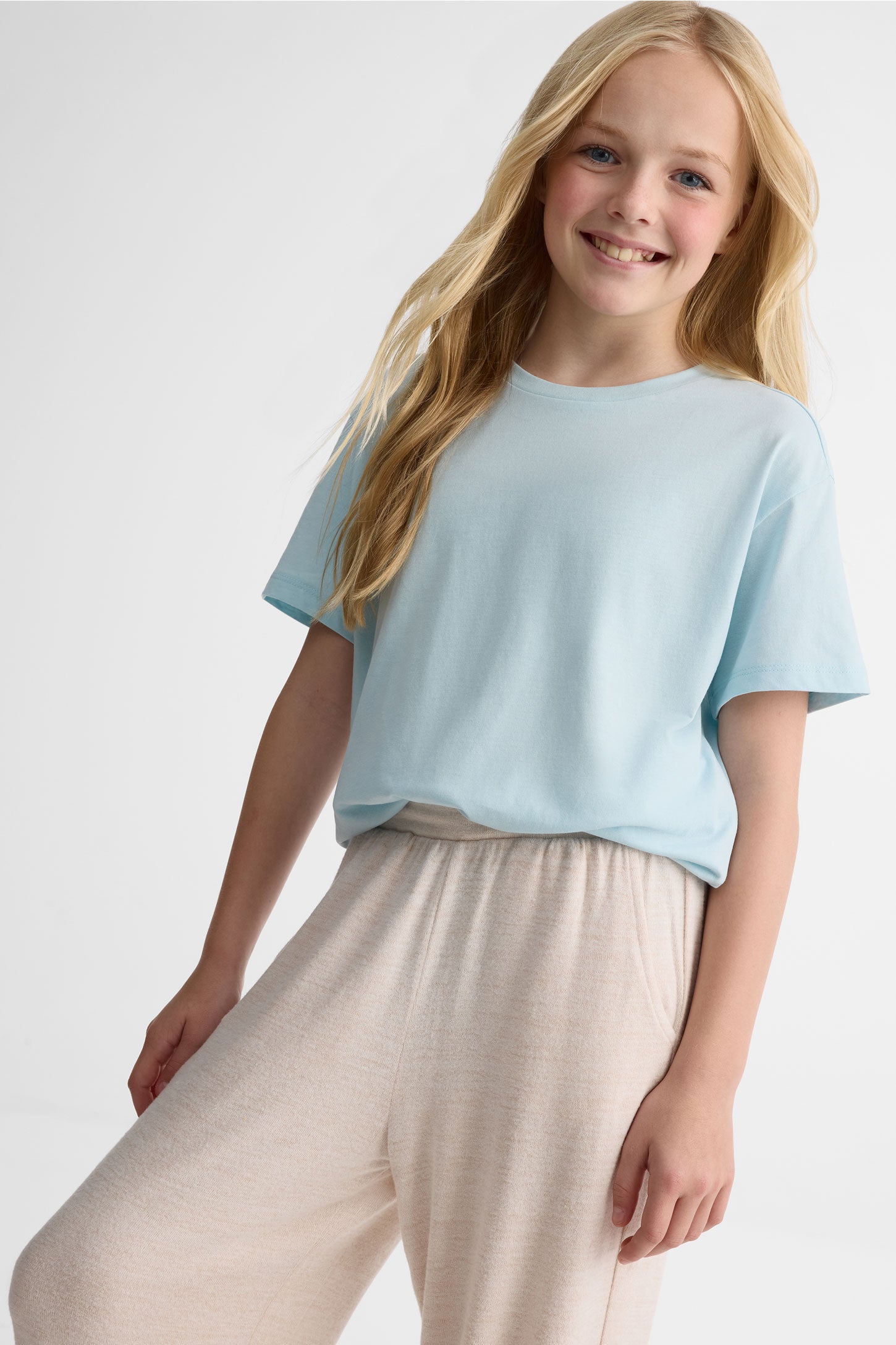 Chandail ample en jersey, manches courtes - Ado fille && BLEU