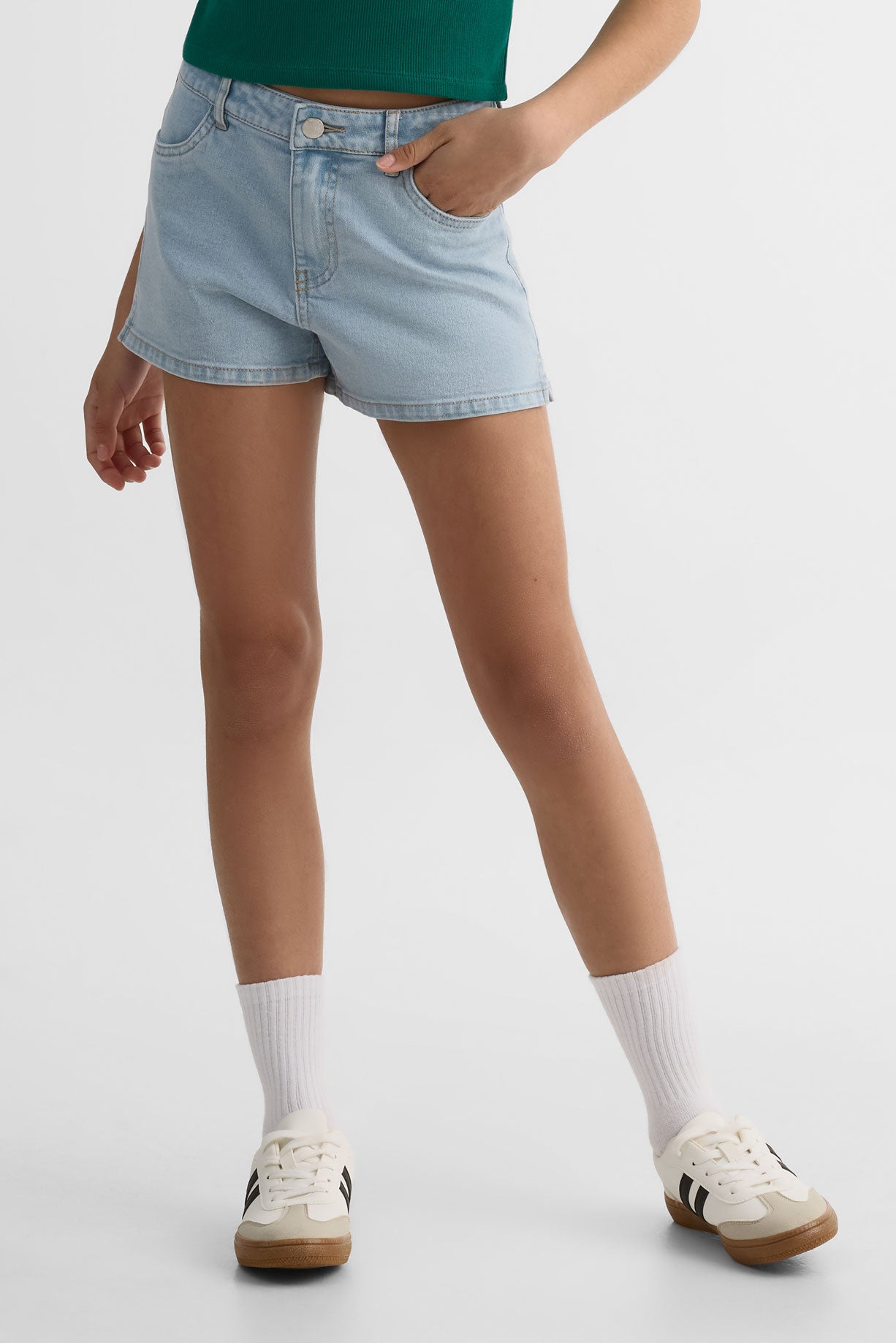 Short en denim stretch 5 poches - Ado fille && DENIM PALE