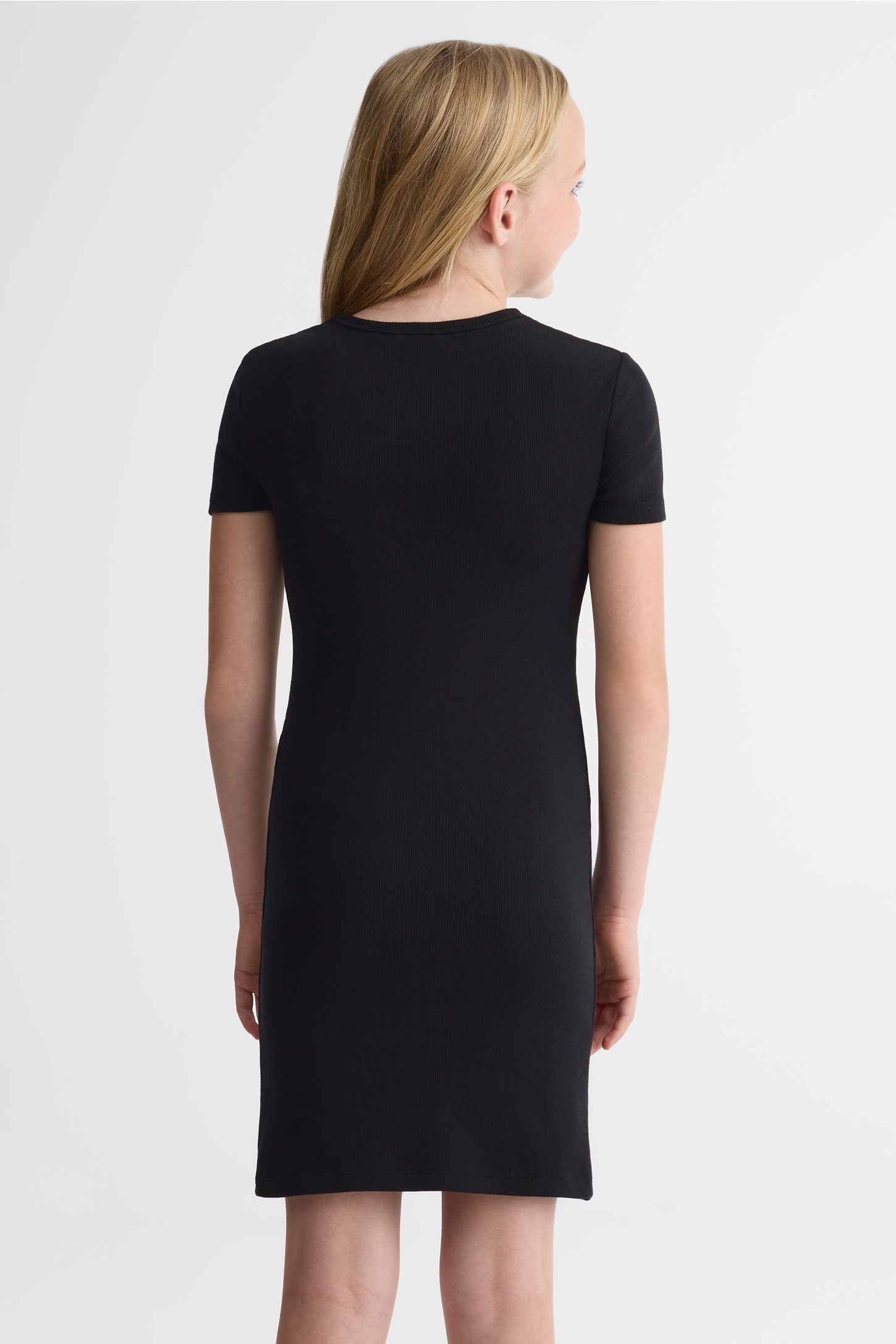 Robe m/courtes ajustée en coton stretch - Ado fille && NOIR