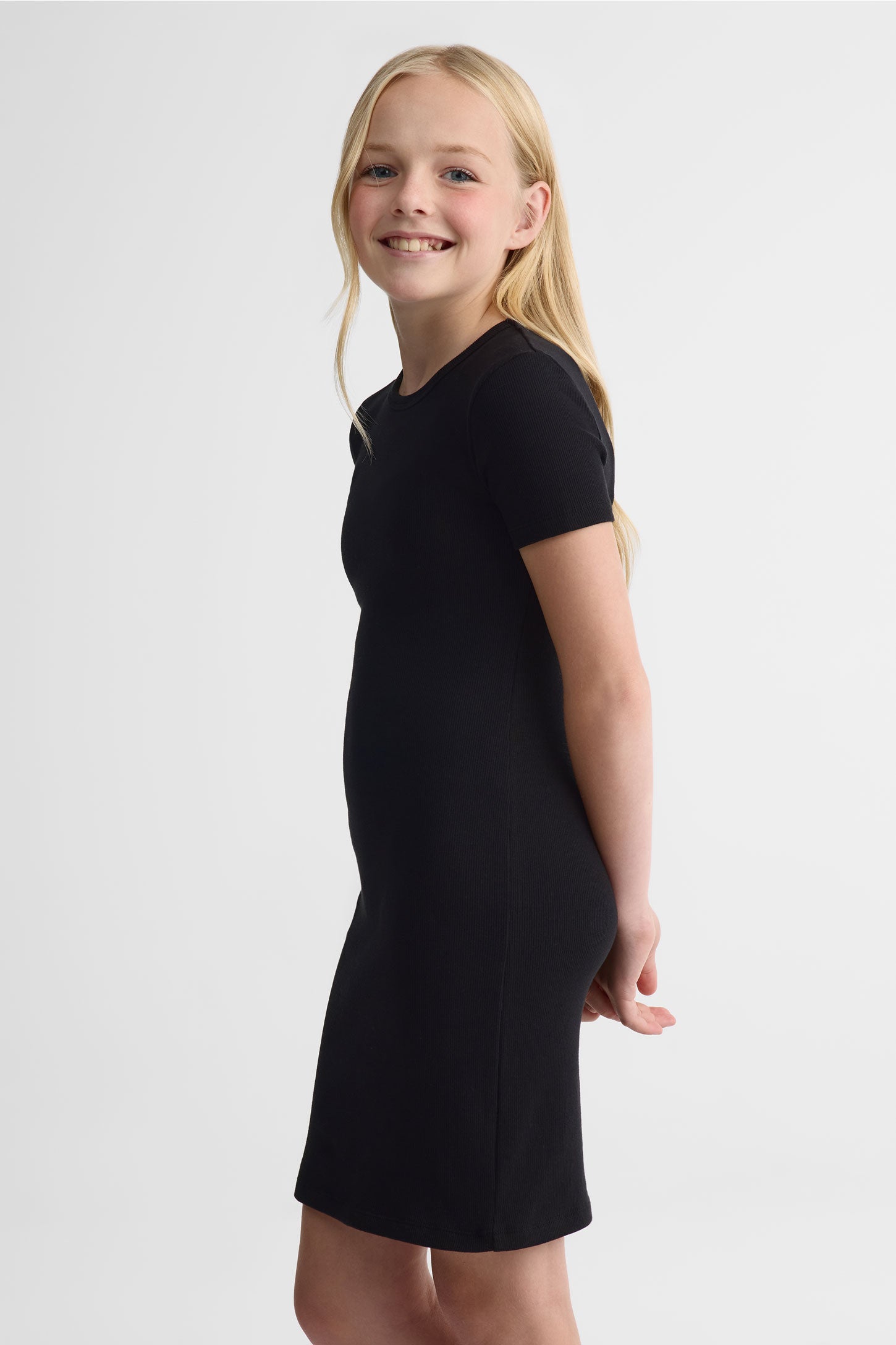 Robe m/courtes ajustée en coton stretch - Ado fille && NOIR