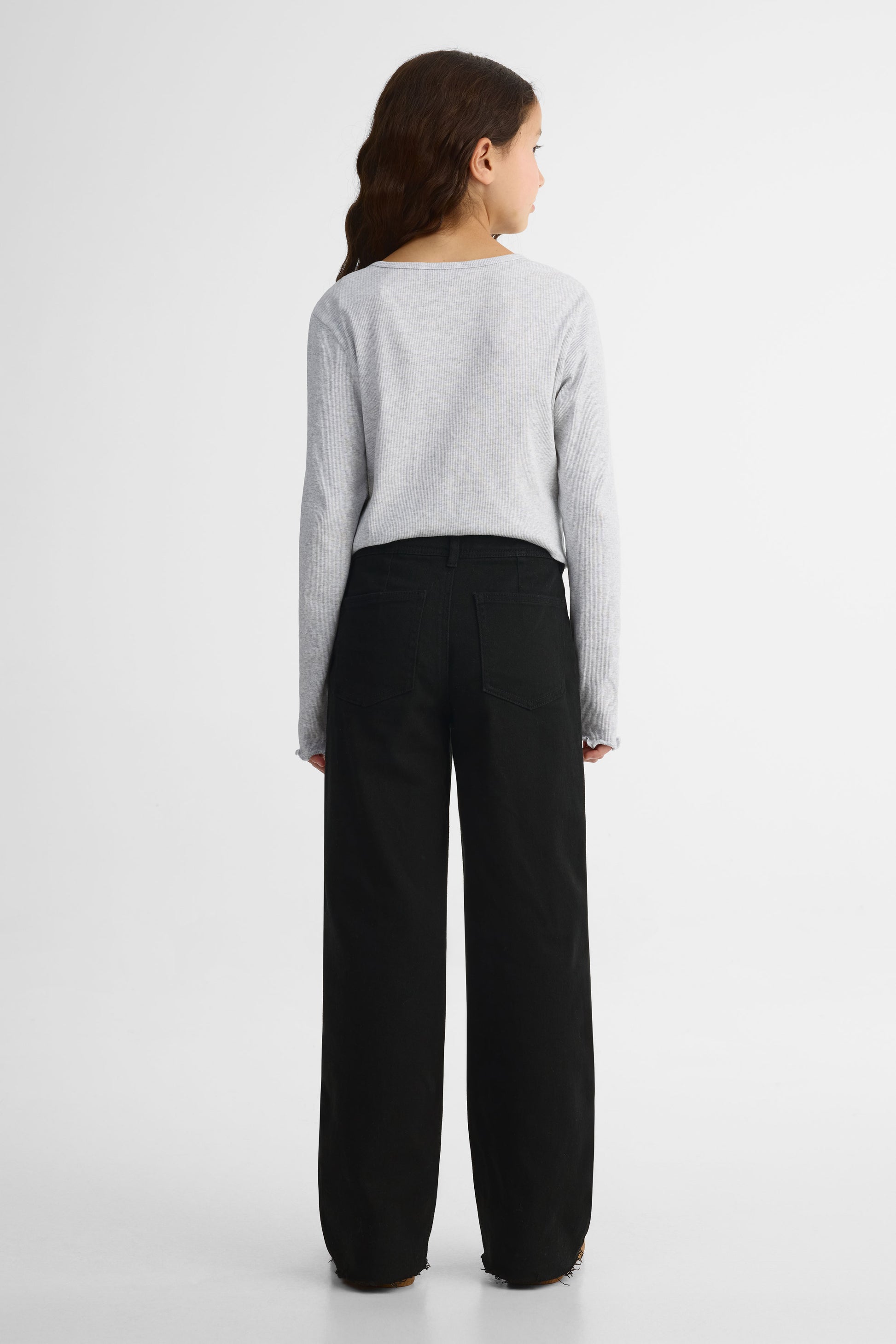 Pantalon jambe large en denim stretch - Ado fille && NOIR