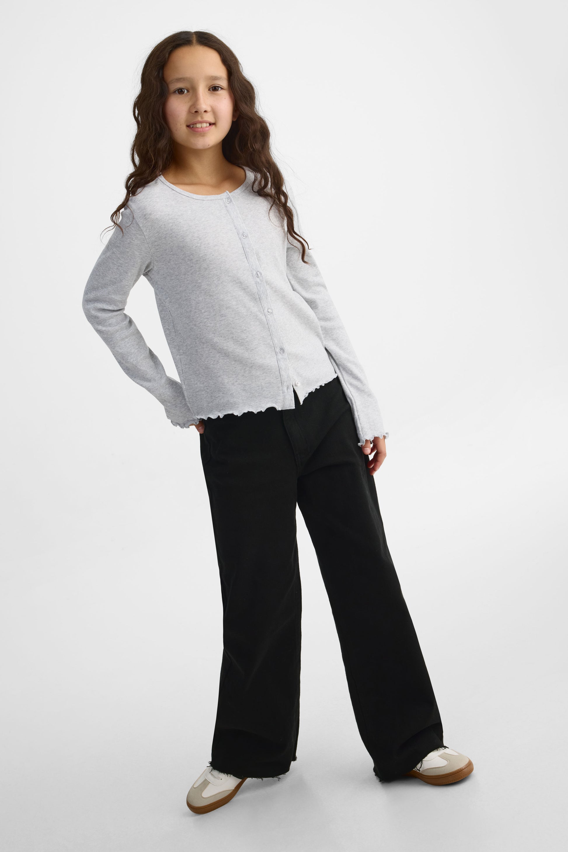 Pantalon jambe large en denim stretch - Ado fille && NOIR