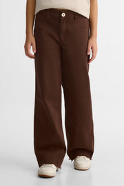 Pantalon jambe large en denim stretch - Ado fille && BRUN