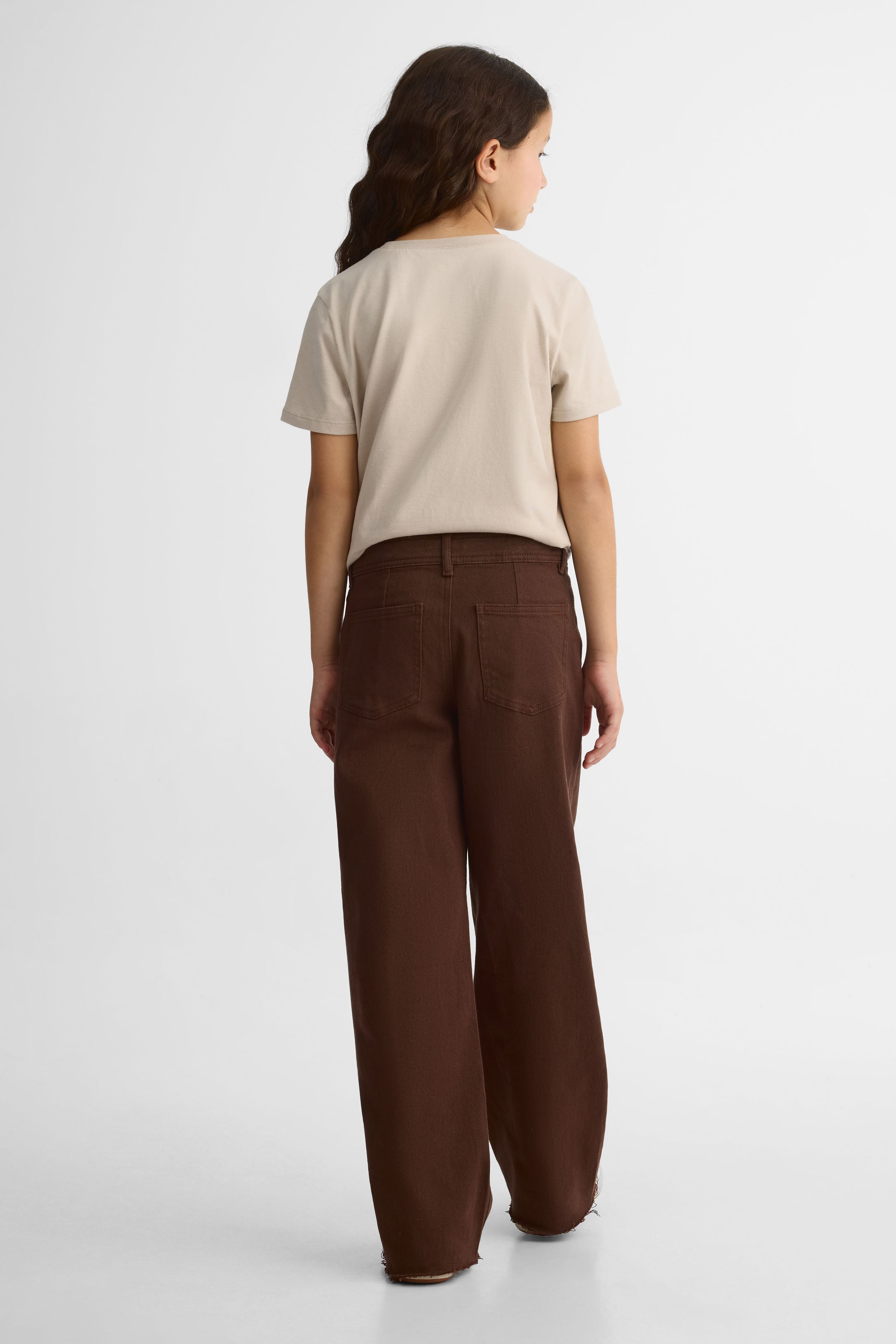 Pantalon jambe large en denim stretch - Ado fille && BRUN