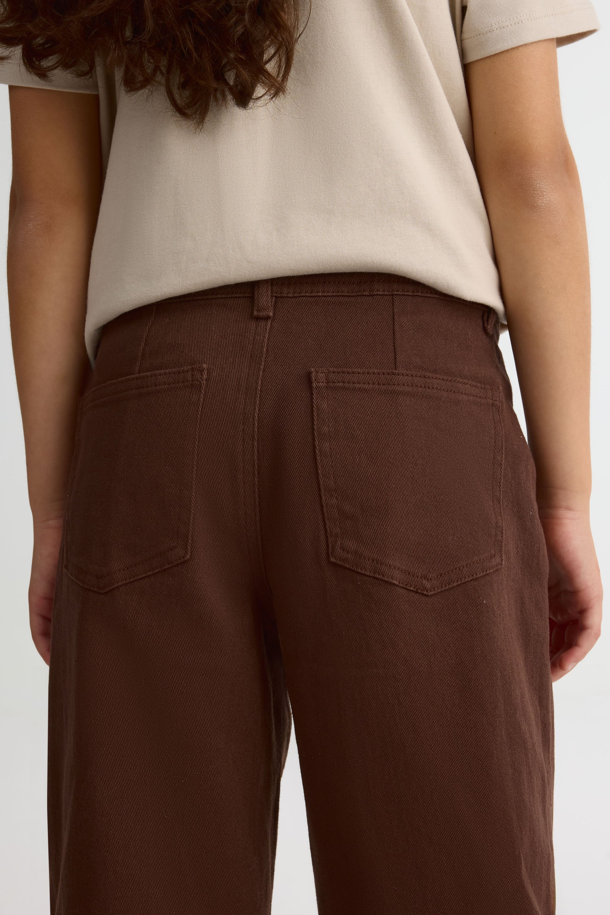 Pantalon jambe large en denim stretch - Ado fille && BRUN