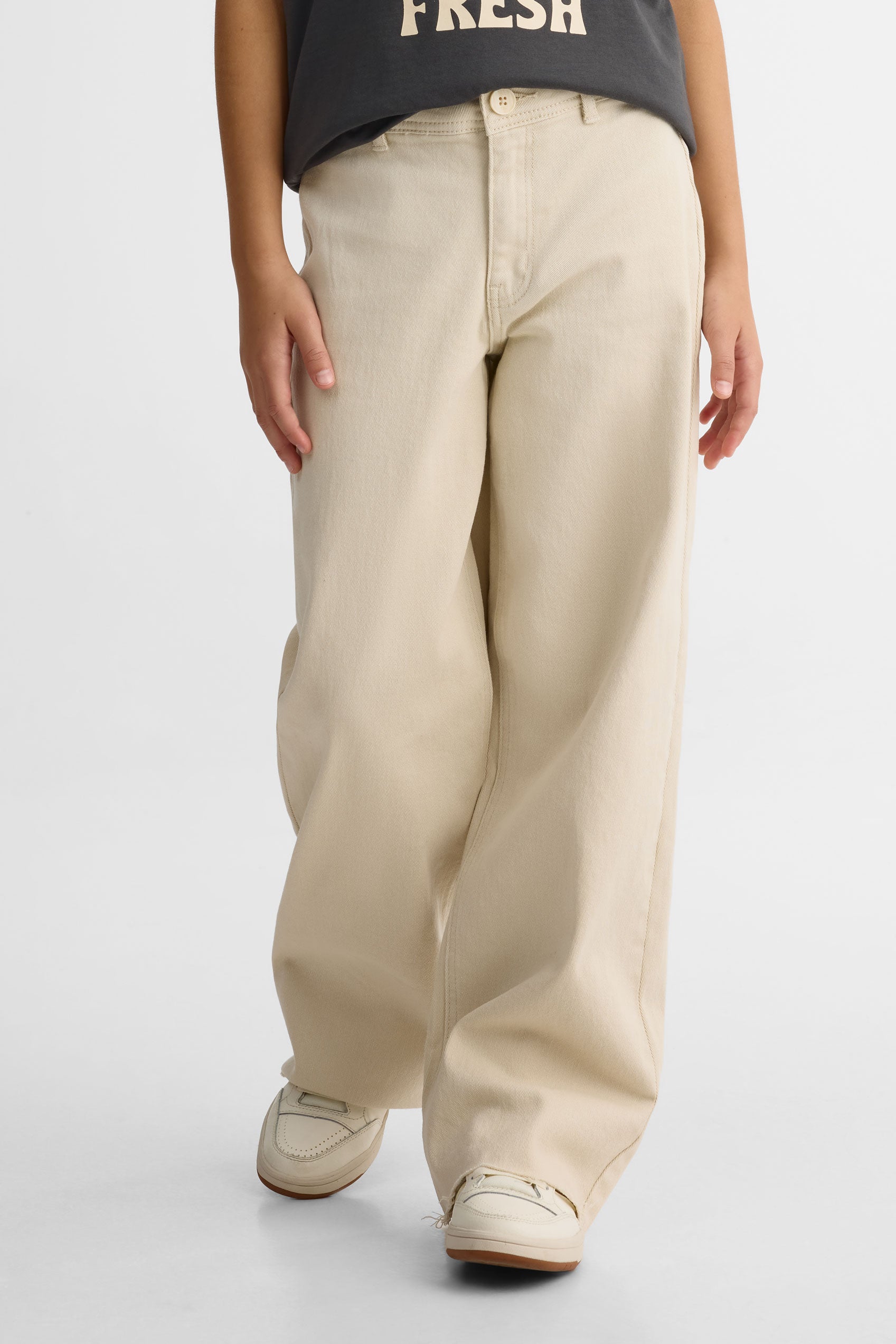 Pantalon jambe large en denim stretch - Ado fille && BEIGE