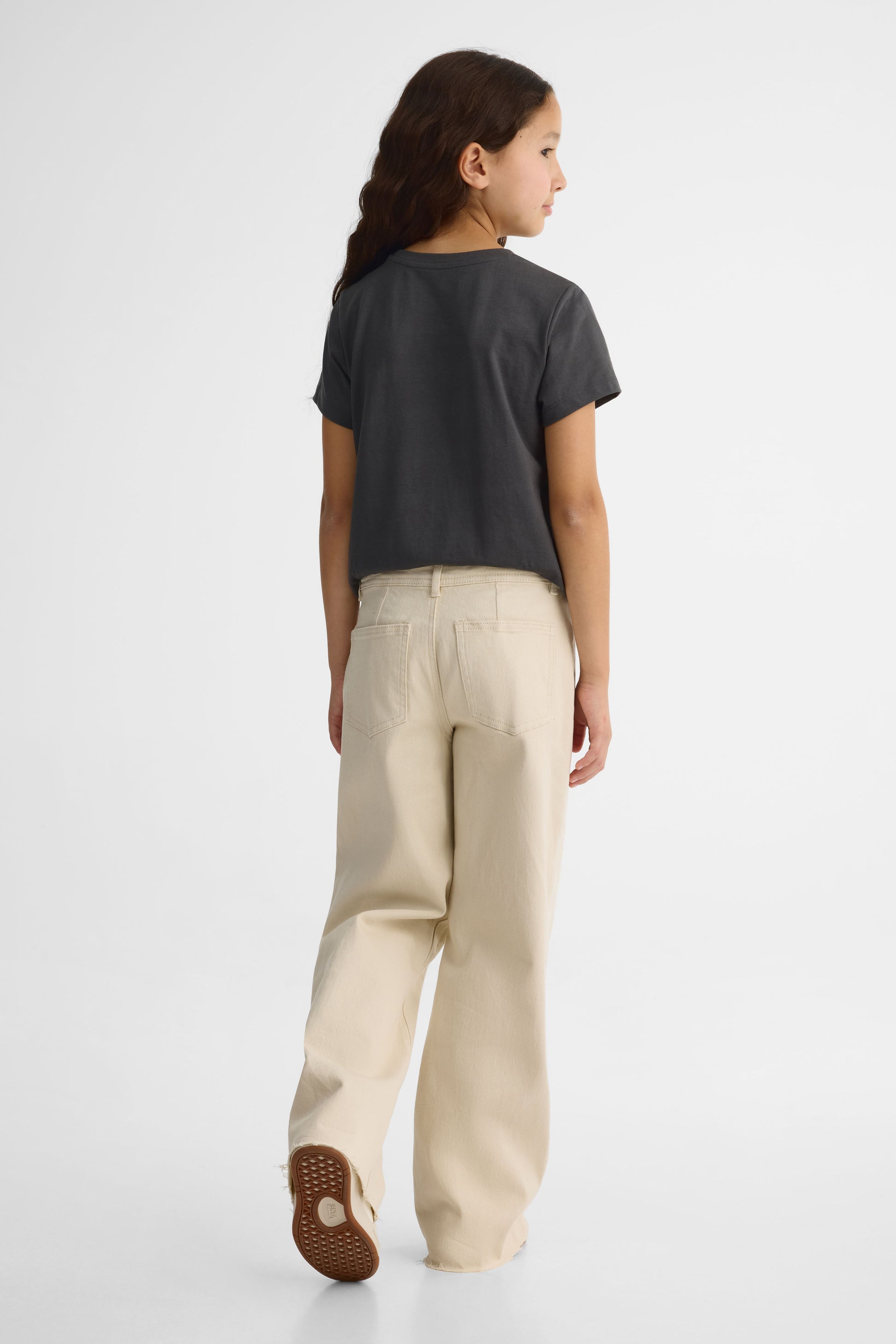 Pantalon jambe large en denim stretch - Ado fille && BEIGE