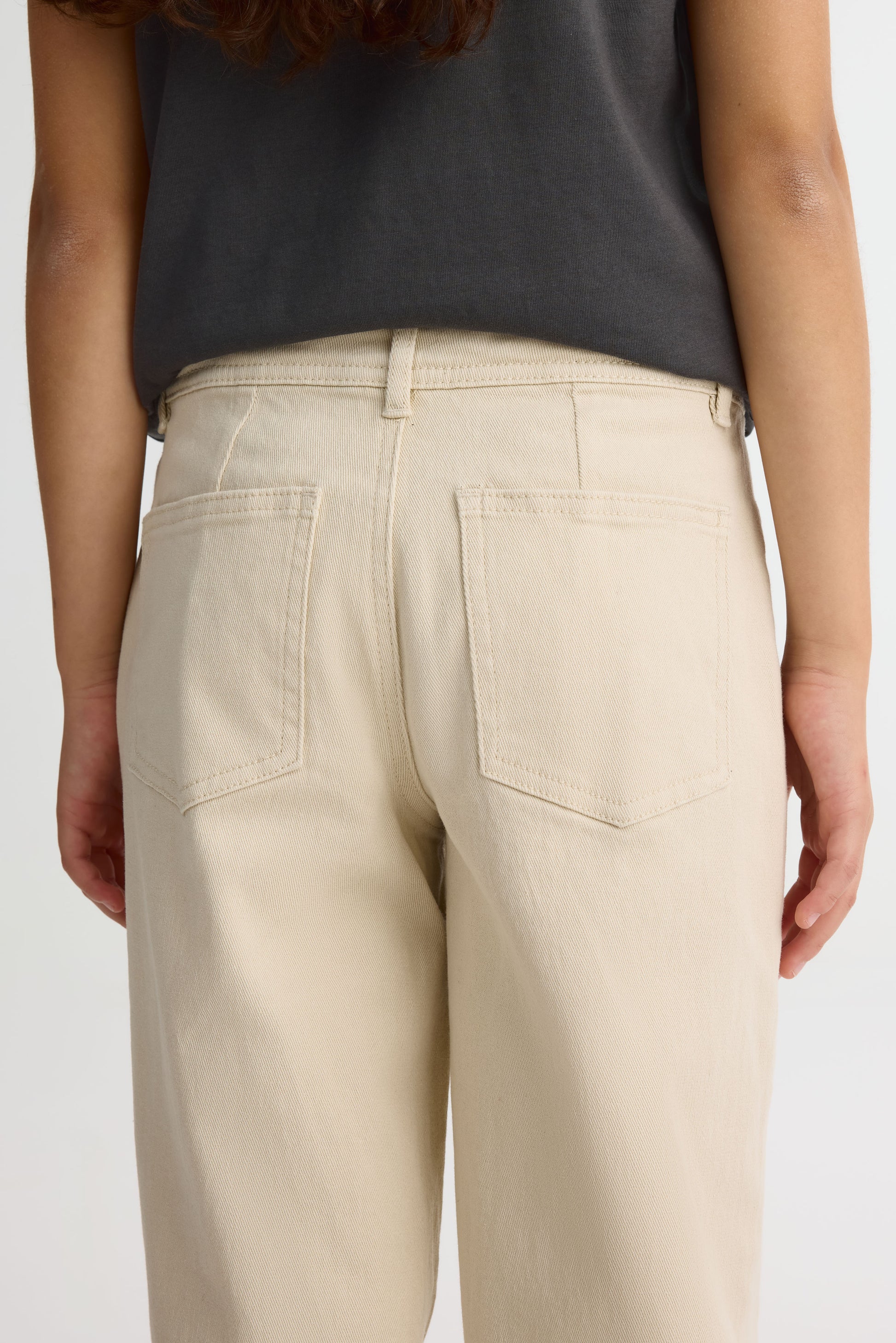 Pantalon jambe large en denim stretch - Ado fille && BEIGE