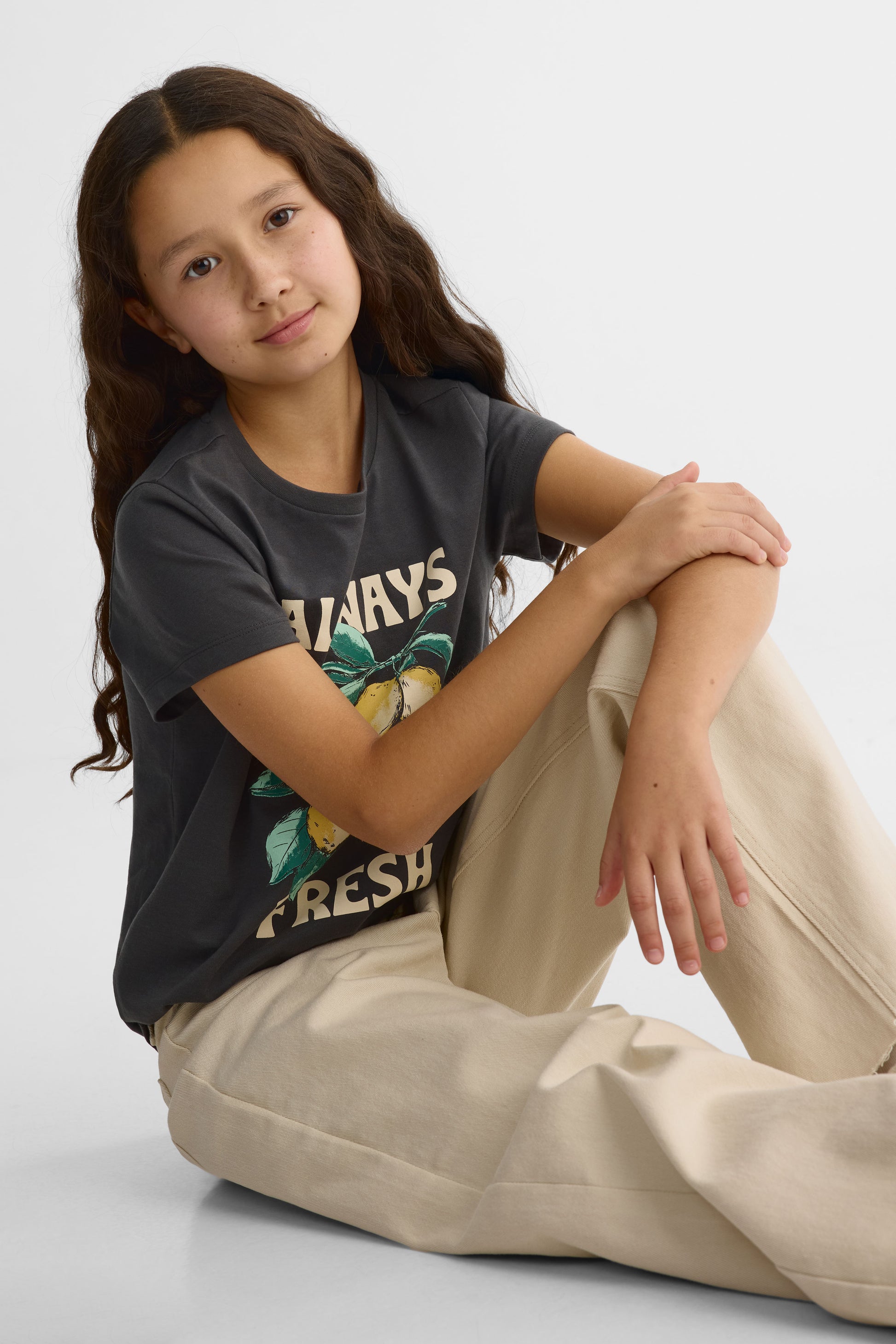 Pantalon jambe large en denim stretch - Ado fille && BEIGE