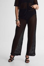 Par-dessus Pantalon Élastique Jambe Large - Femme && NOIR