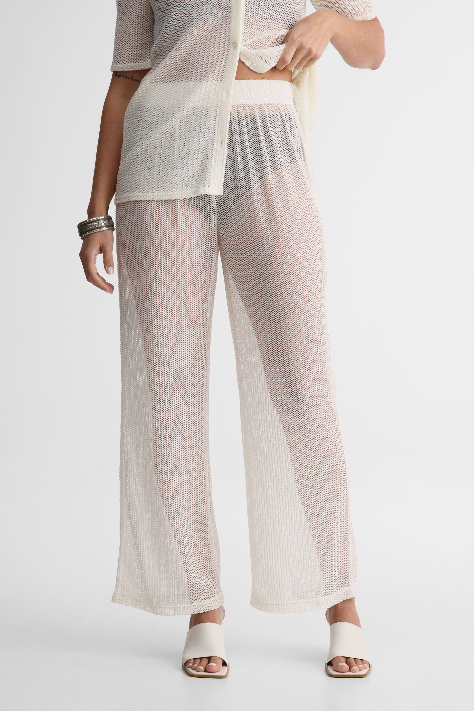 Par-dessus Pantalon Élastique Jambe Large - Femme && BLANC CASSÉ