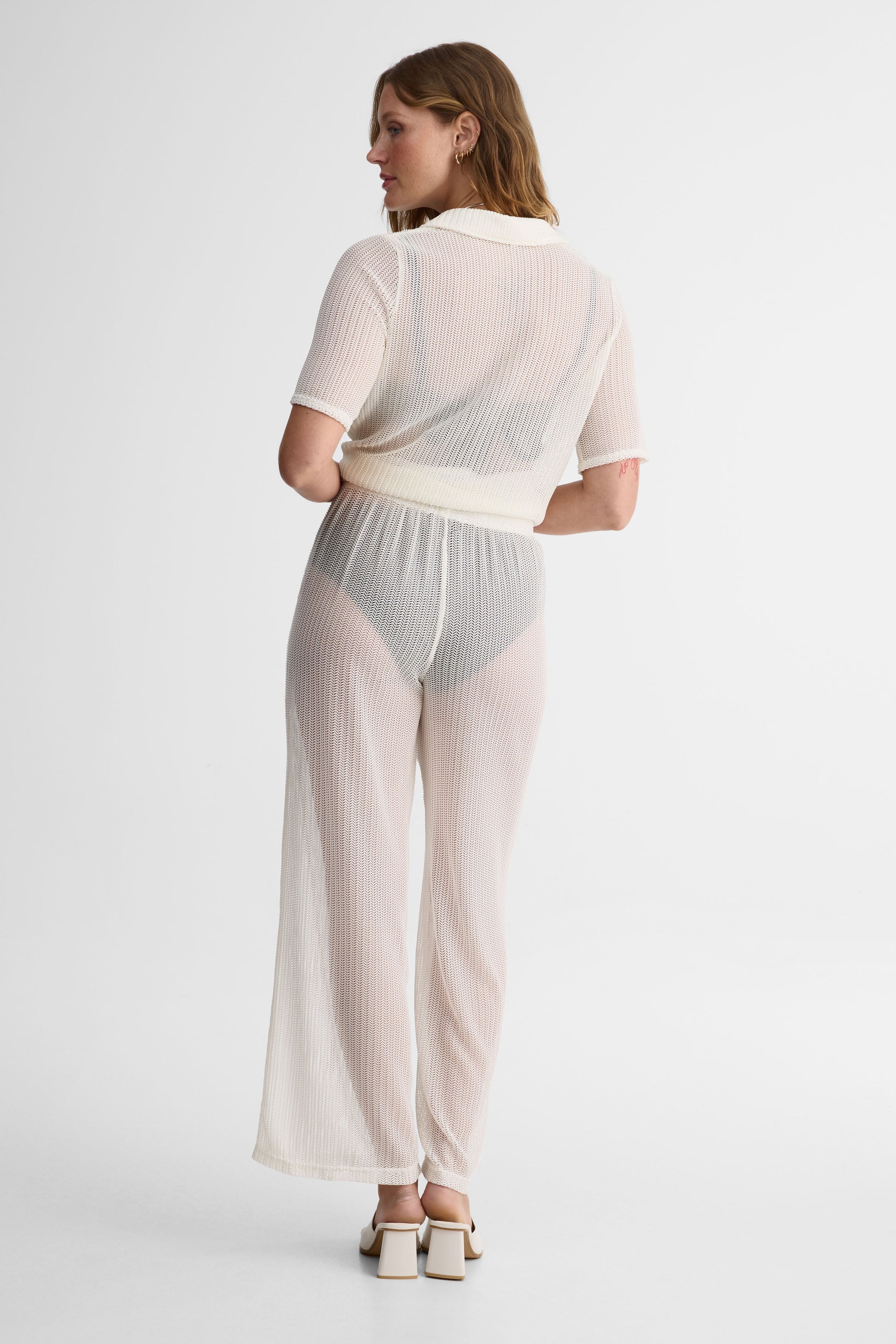 Par-dessus Pantalon Élastique Jambe Large - Femme && BLANC CASSÉ