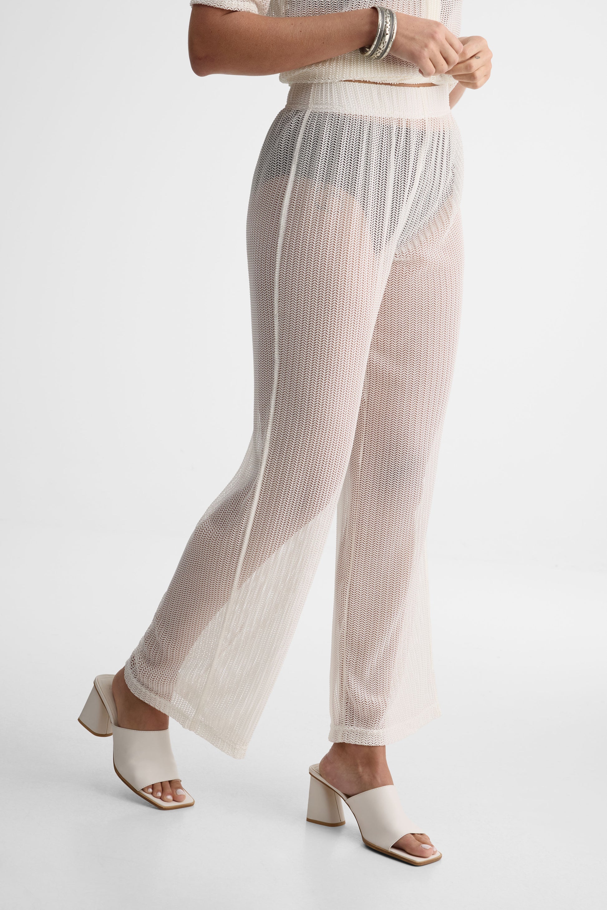 Par-dessus Pantalon Élastique Jambe Large - Femme && BLANC CASSÉ