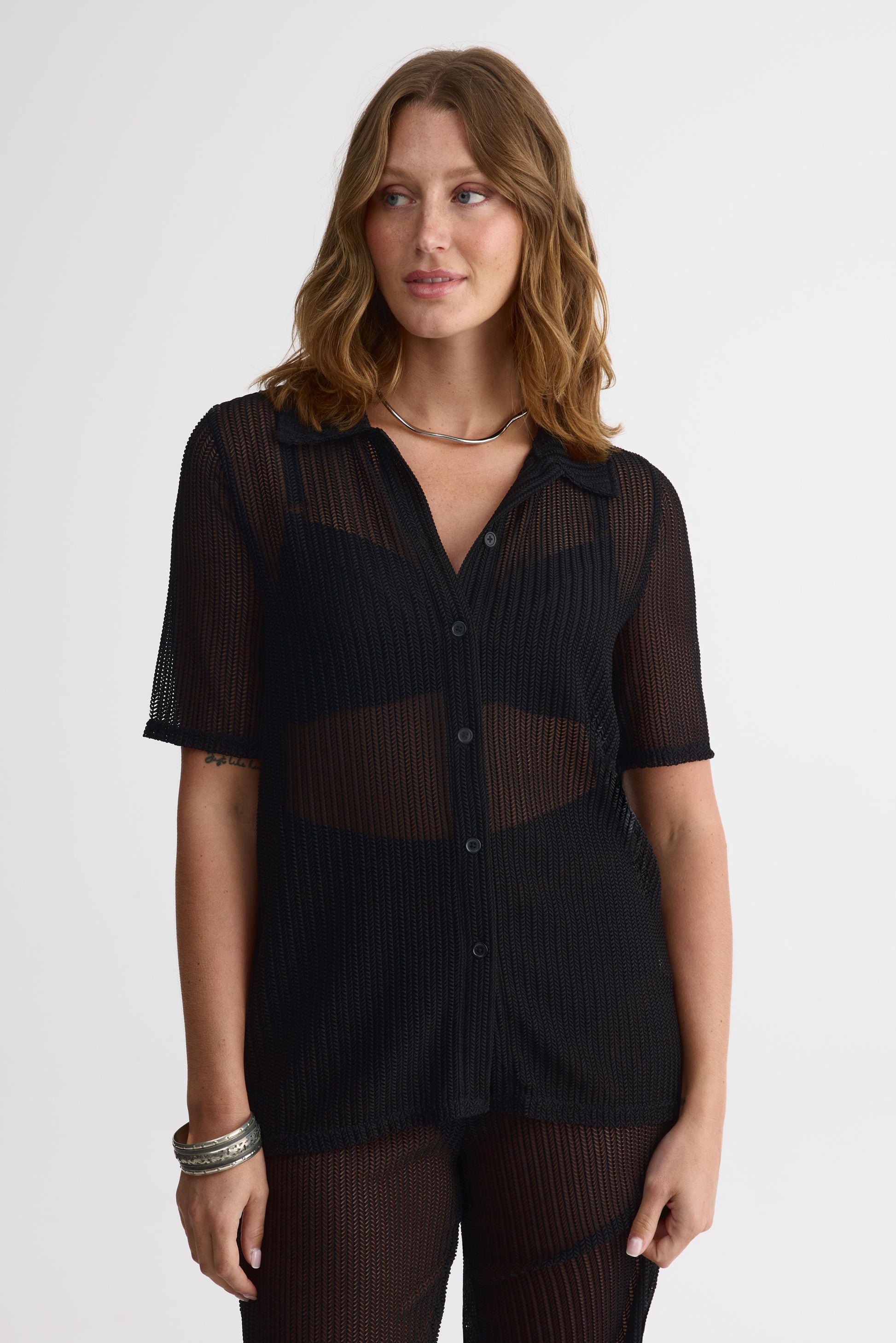 Par-dessus M/courtes avec boutons - Femme && NOIR