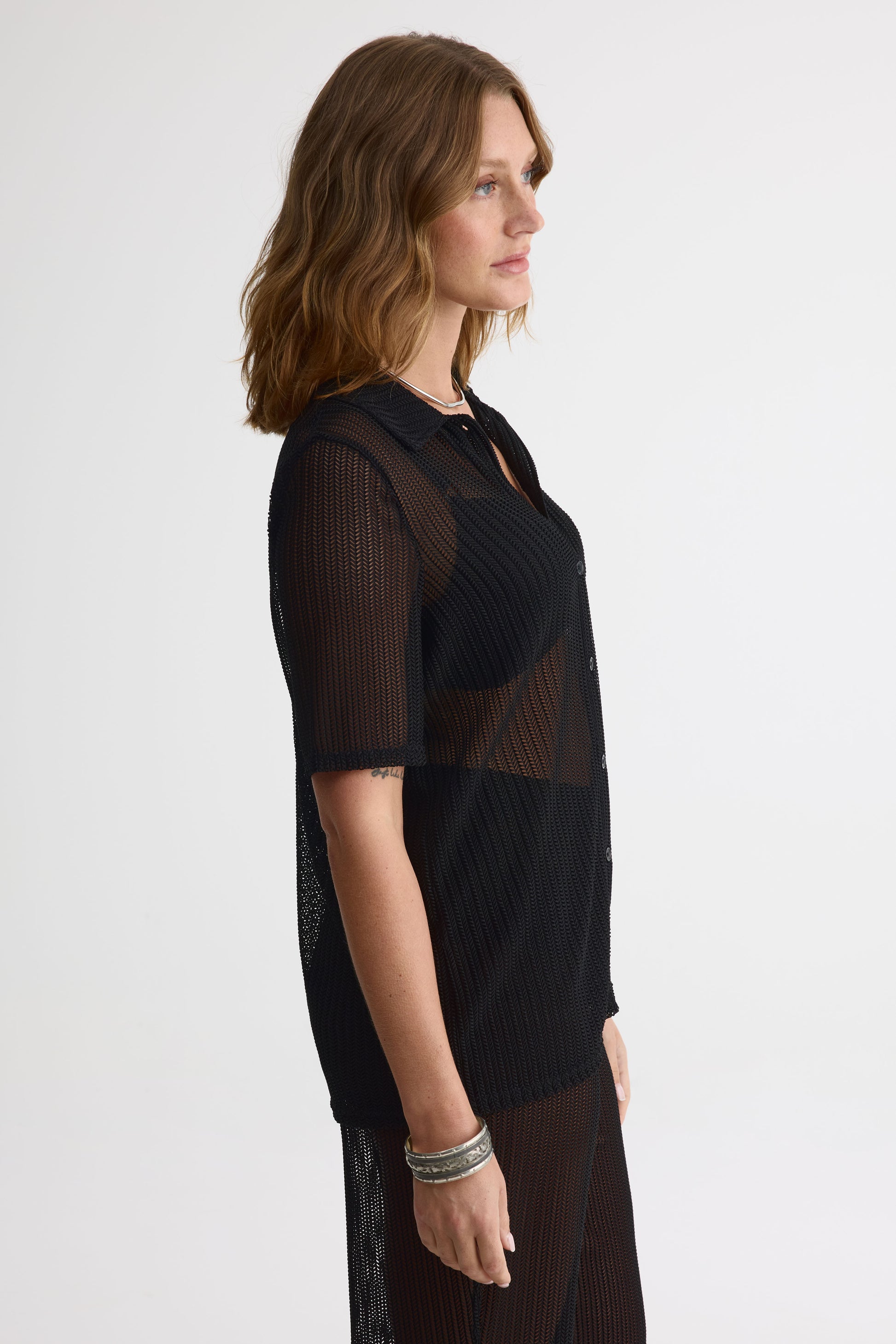 Par-dessus M/courtes avec boutons - Femme && NOIR