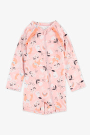 Maillot de bain 1 pièce à manches longues - Bébé fille && ROSE MULTI