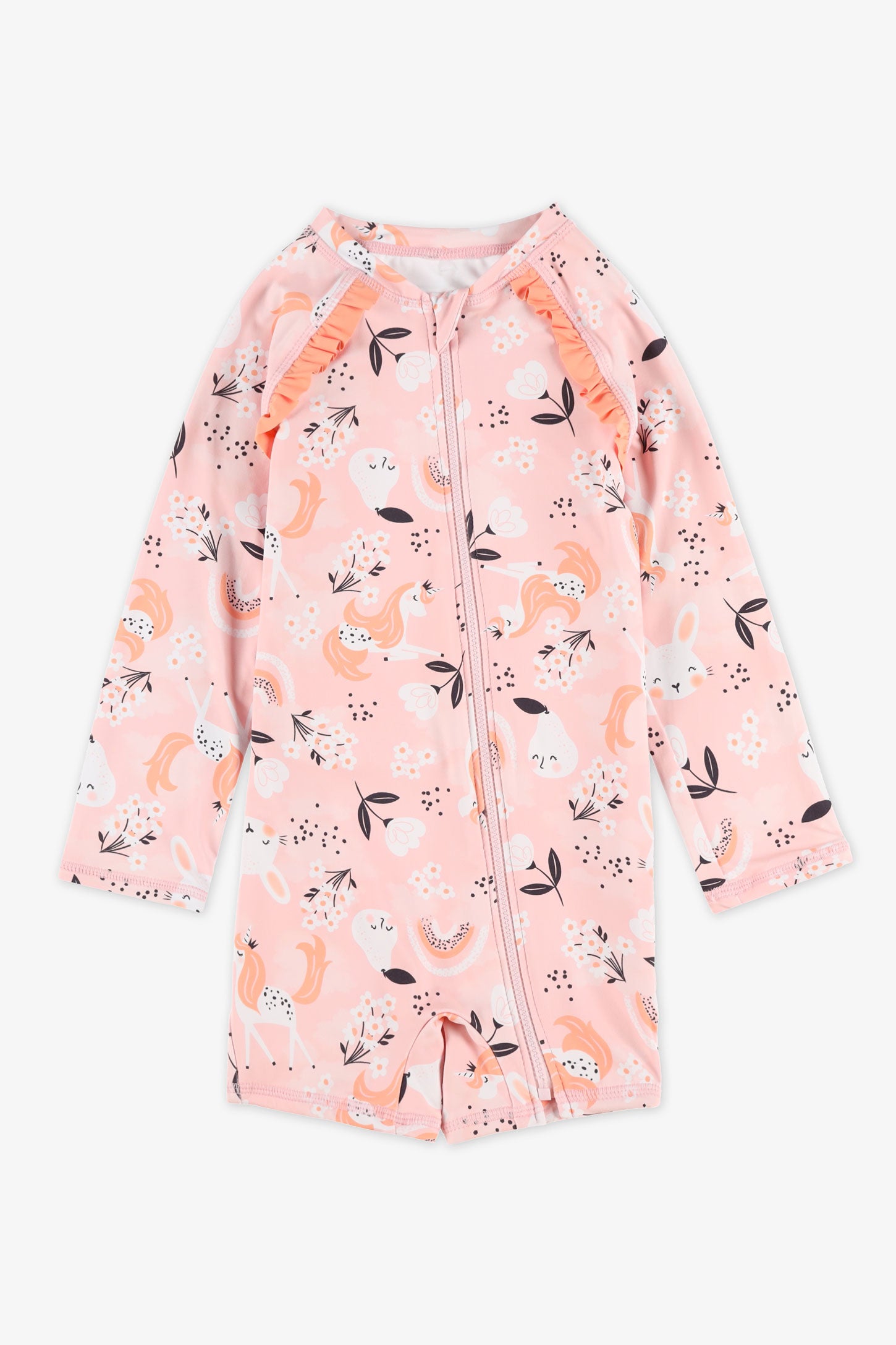 Maillot de bain 1 pièce à manches longues - Bébé fille && ROSE MULTI