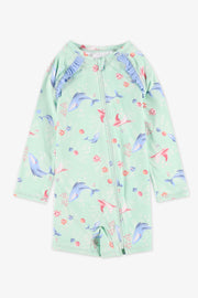 Maillot de bain 1 pièce à manches longues - Bébé fille && VERT/MULTI