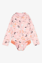 Maillot de bain 1 pièce avec rashguard - Enfant fille && ROSE MULTI