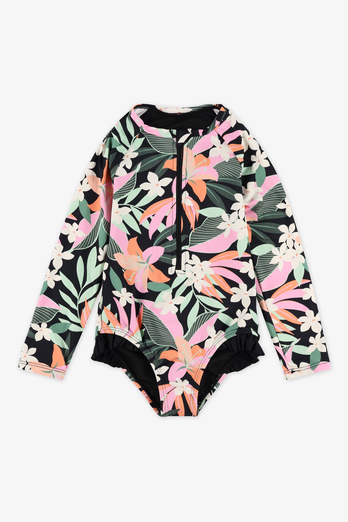 Maillot de bain 1 pièce avec rashguard - Enfant fille && NOIR/MULTI
