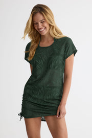 Tunique M/courtes col rond imprimé floral - Femme && KAKI