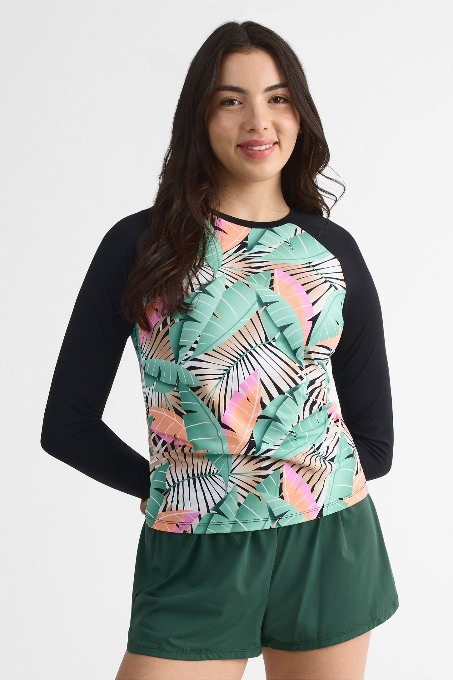 Haut de maillot rashguard manches longues - Femme && KAKI/MULTI